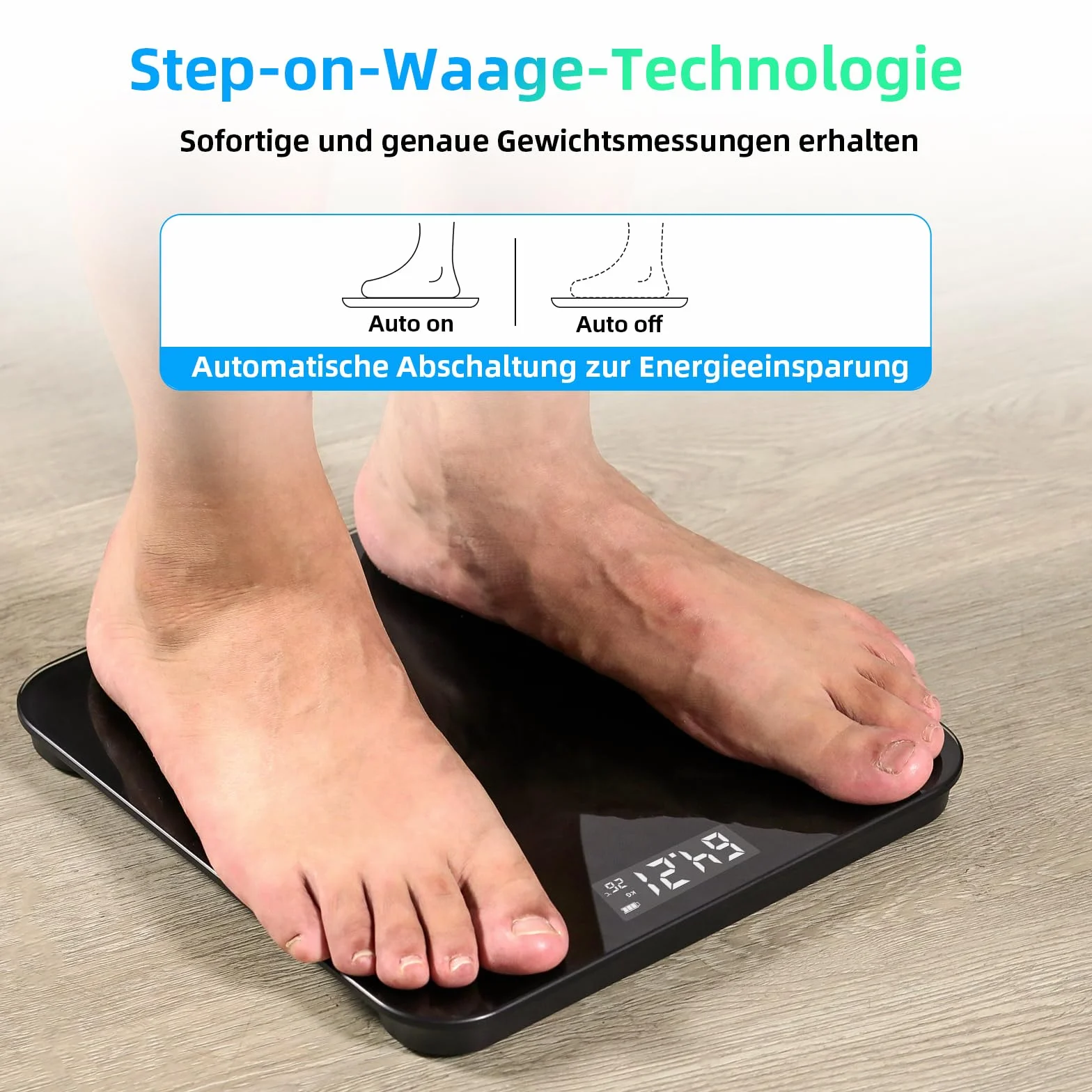 Healthkeep waga osobowa cyfrowa z czujnikami wysokiej precyzji technologia Step-On szkło bezpieczne czarna