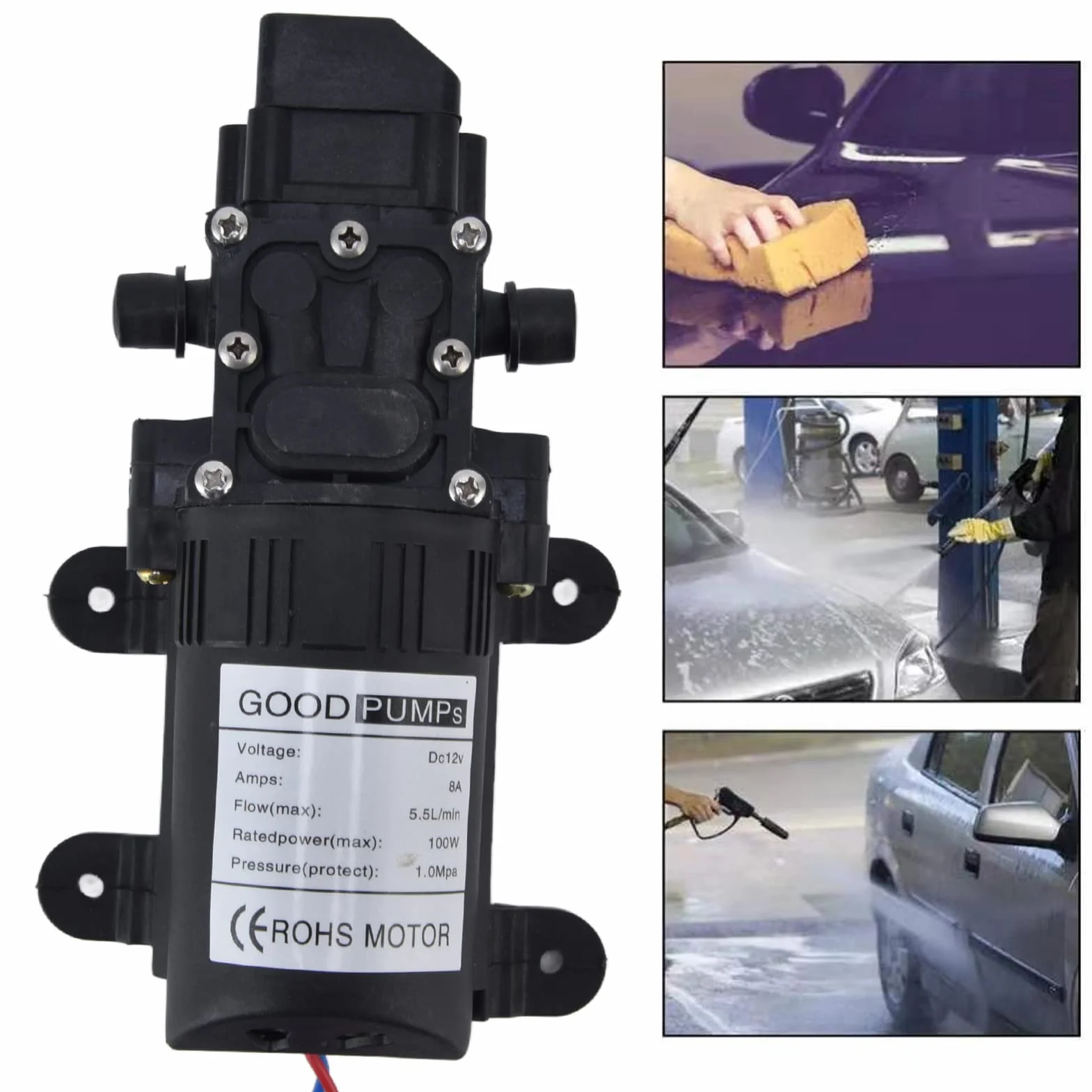 Pompa ciśnieniowa DC 12 V, samozasysająca pompa wodna 70 W 8 l/min membranowa ciśnieniowa mikroprzeponowa wysokociśnieniowa przełącznikiem ciśnieniowym kamperów łodzi zraszaczy ogrodowych