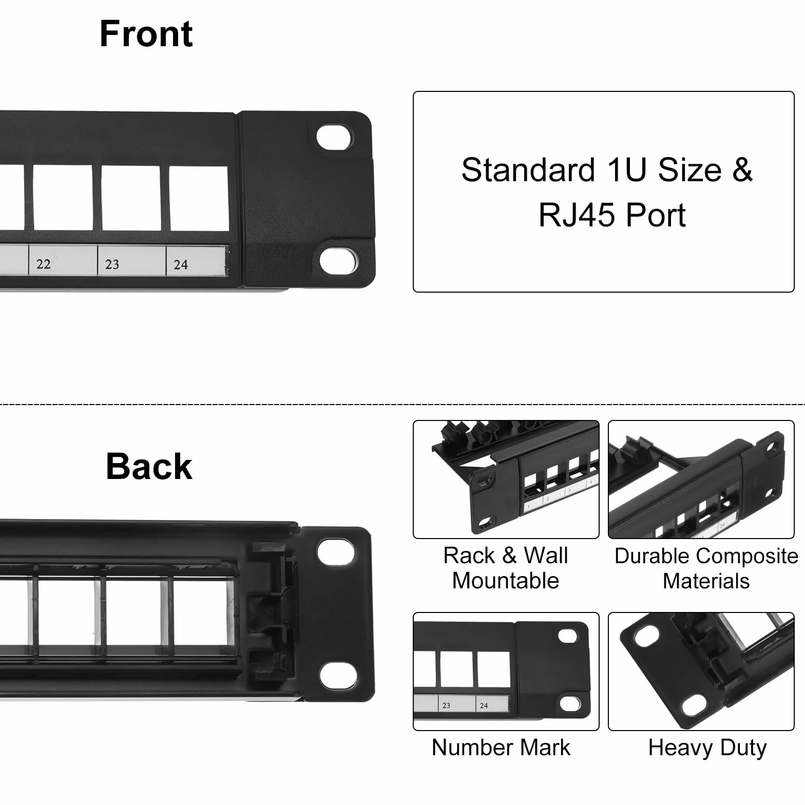 QUARKZMAN 1U Blank Key Stone Sieć 24-portowa patchPanel krosowy 19 cali Rack & montowany na ścianie Patch Bay z zarządzaniem kablami do serwerów sieci, usługi wielu terminali zarządzanie kablami