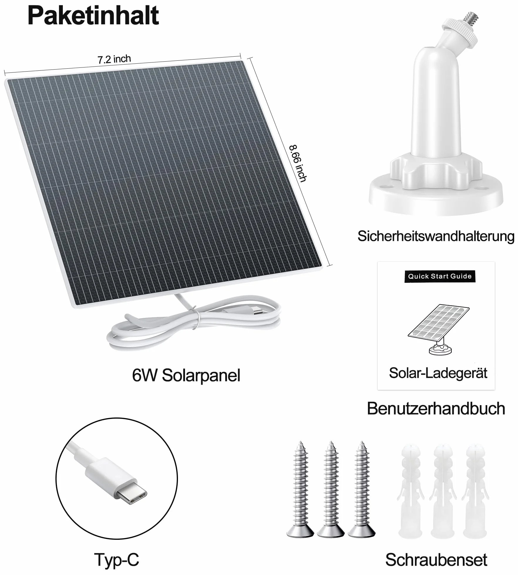 Panel słoneczny 6 W 5 V USB-C IP65 do kamery monitorującej z regulowanym uchwytem 360°