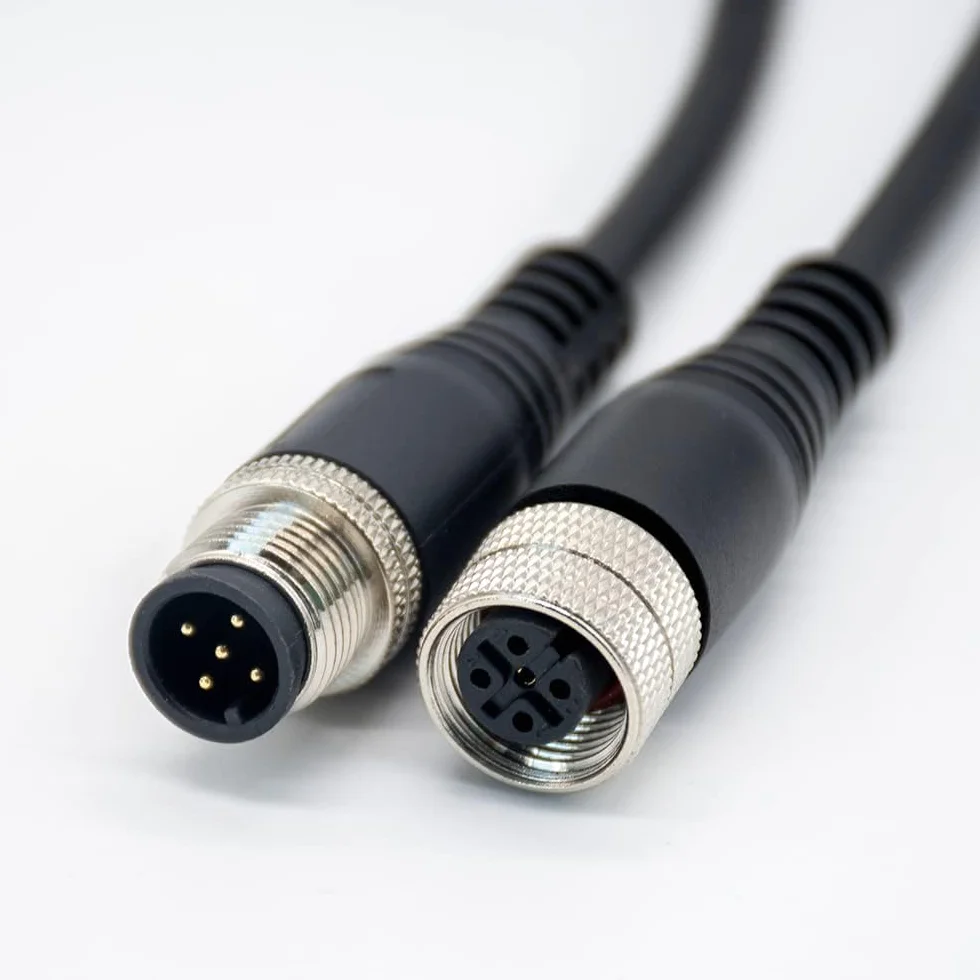 M12 5-biegunowy kabel wtykowy z podwójnym końcem, 12 mm wtyczka A-Code Aviation, okrągły łącznik wtykowy, IP67, wodoszczelna przemysłowa wtyczka okrągła, wtyczka do gniazda, prosta (1 m)