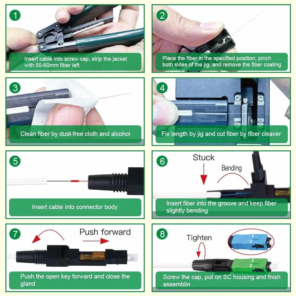 Szybkie złącze do światłowodu SC APC Fiber Optic Fast Connector 10 szt.