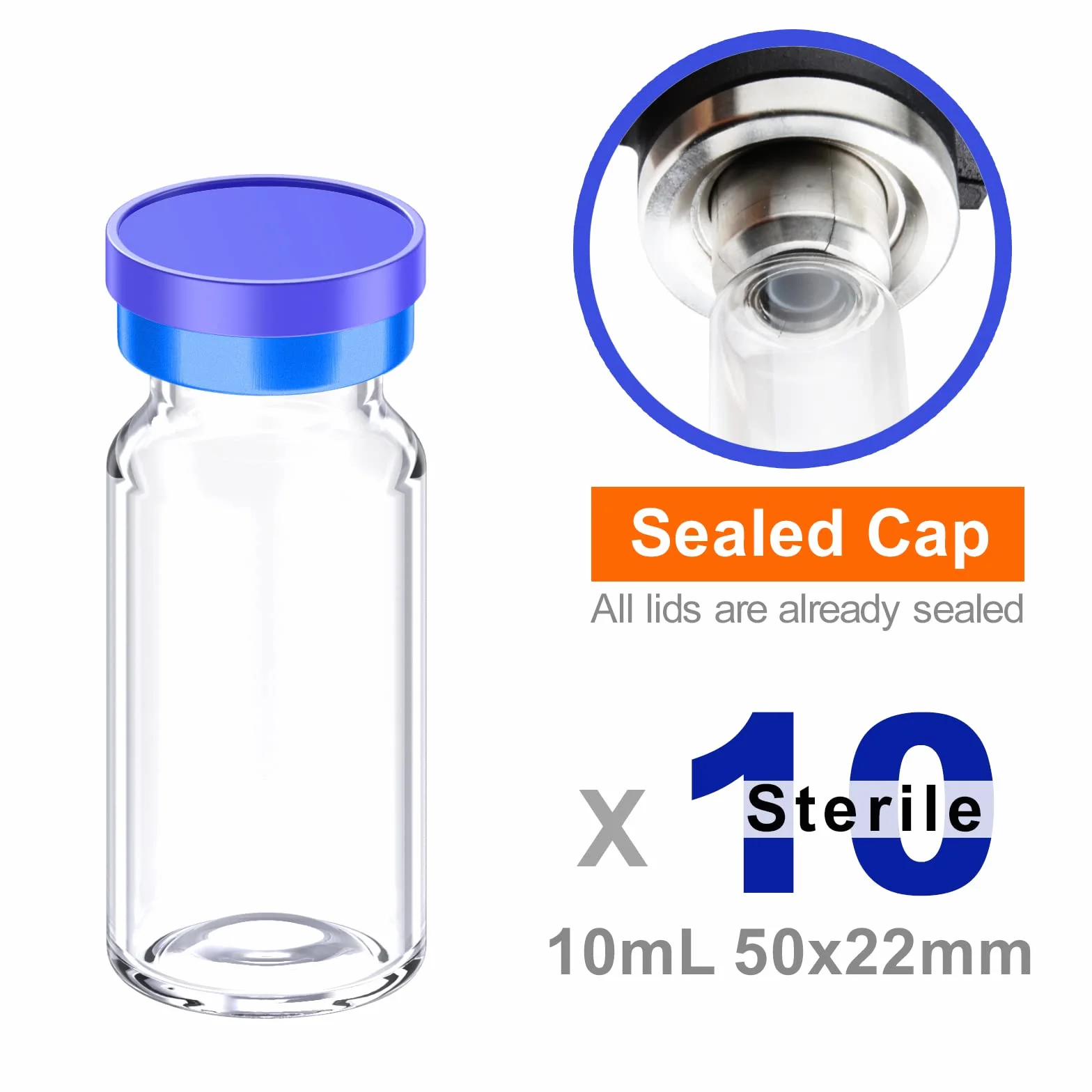 Sterylne puste fiolki z samoregenerującym się portem wtryskowym i aluminiową plastikową nasadką, sterylne opakowanie (10 ml przezroczysty 10 szt.)