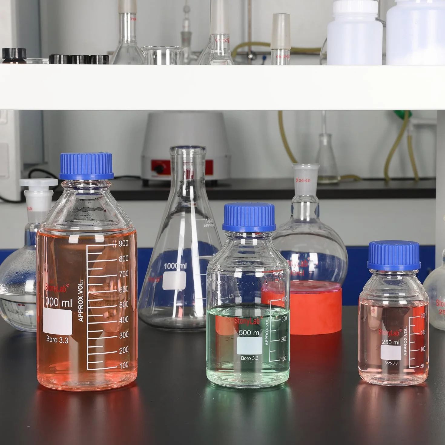 Szklane butelki okrągłe GL45 500 ml z zakrętką