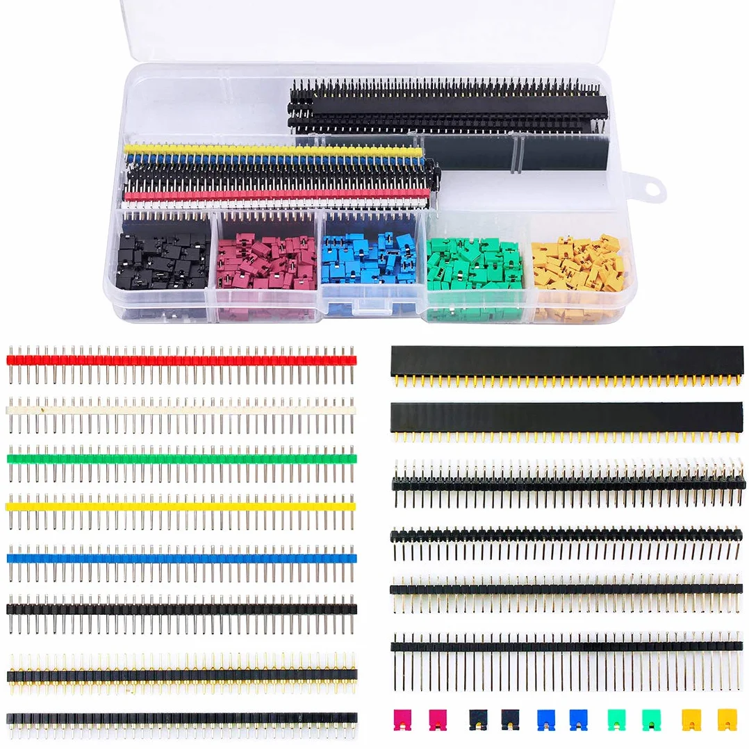Zestaw złączy wtykowych i zaślepek rozruchowych, 300 szt. 2,54 mm zaślepki do komputera + 35 szt. płytki PCB 40-pinowe proste / kątowe / okrągłe pojedyncze/dwurzędowe męskie żeńskie złącza