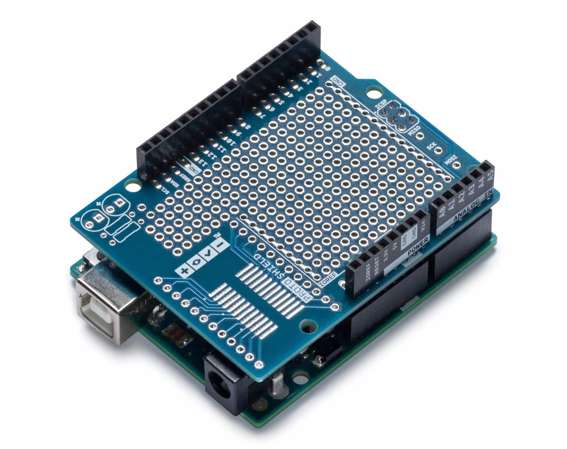 Arduino Proto Shield REV3 UNO Size [TSX00083] – Płytka prototypowa Arduino REV3 w rozmiarze UNO, idealna do łatwego tworzenia prototypów i eksperymentowania z układami elektronicznymi.