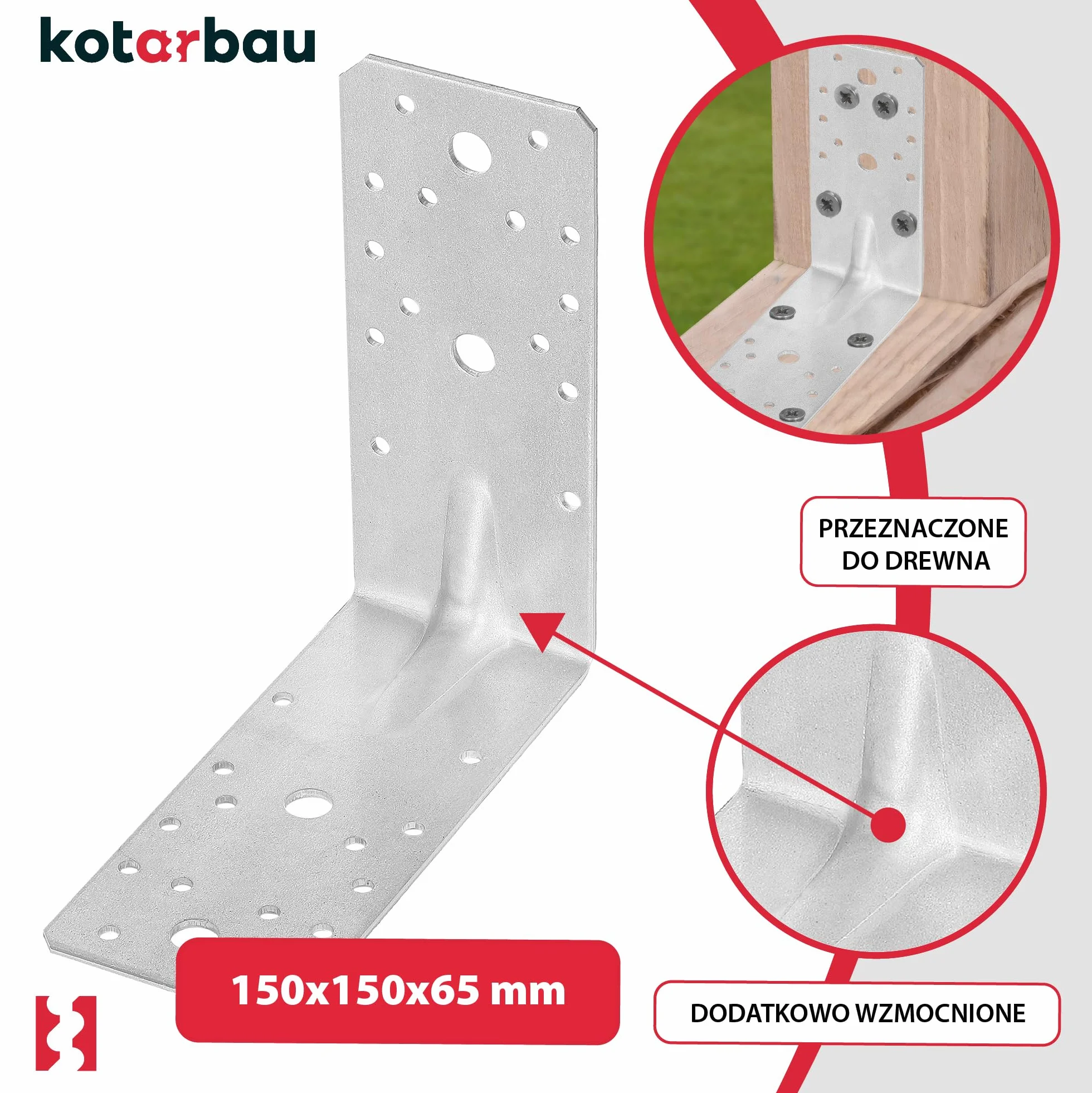 KOTARBAU Kątownik Ciesielski 150 x 150 x 65 mm Stal ocynkowana z Przetłoczeniem 12 szt.