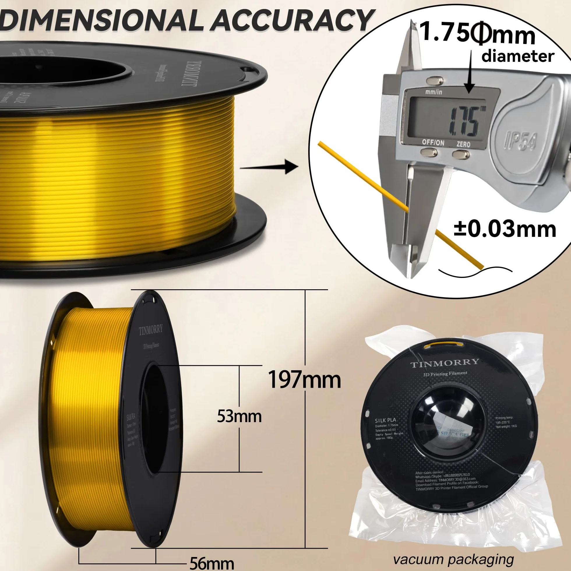 Silk filament PLA 1,75 mm Tinmorry do drukarki 3D 1 kg złoty