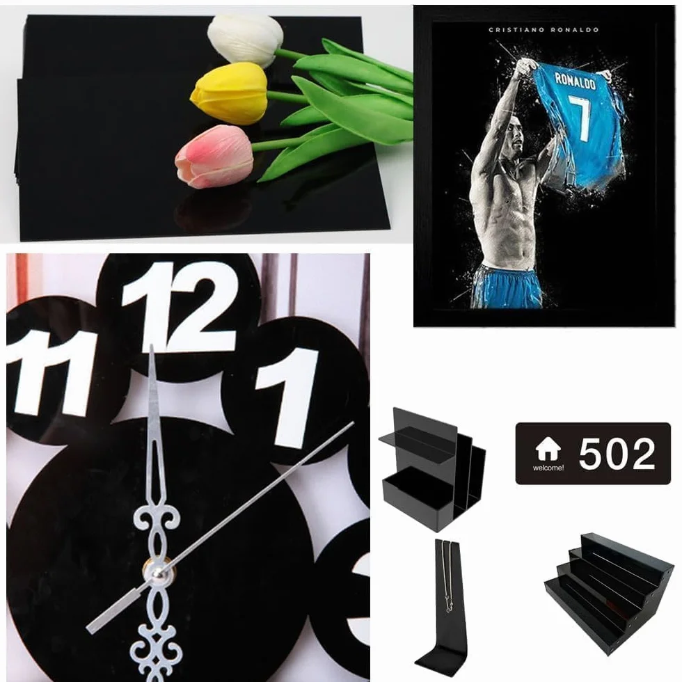 3 czarne płyty ze szkła akrylowego A4, kwadratowe, 2 mm, cięcie laserowe, akrylowa płyta z tworzywa sztucznego, do tabliczek, projektów DIY, do majsterkowania,