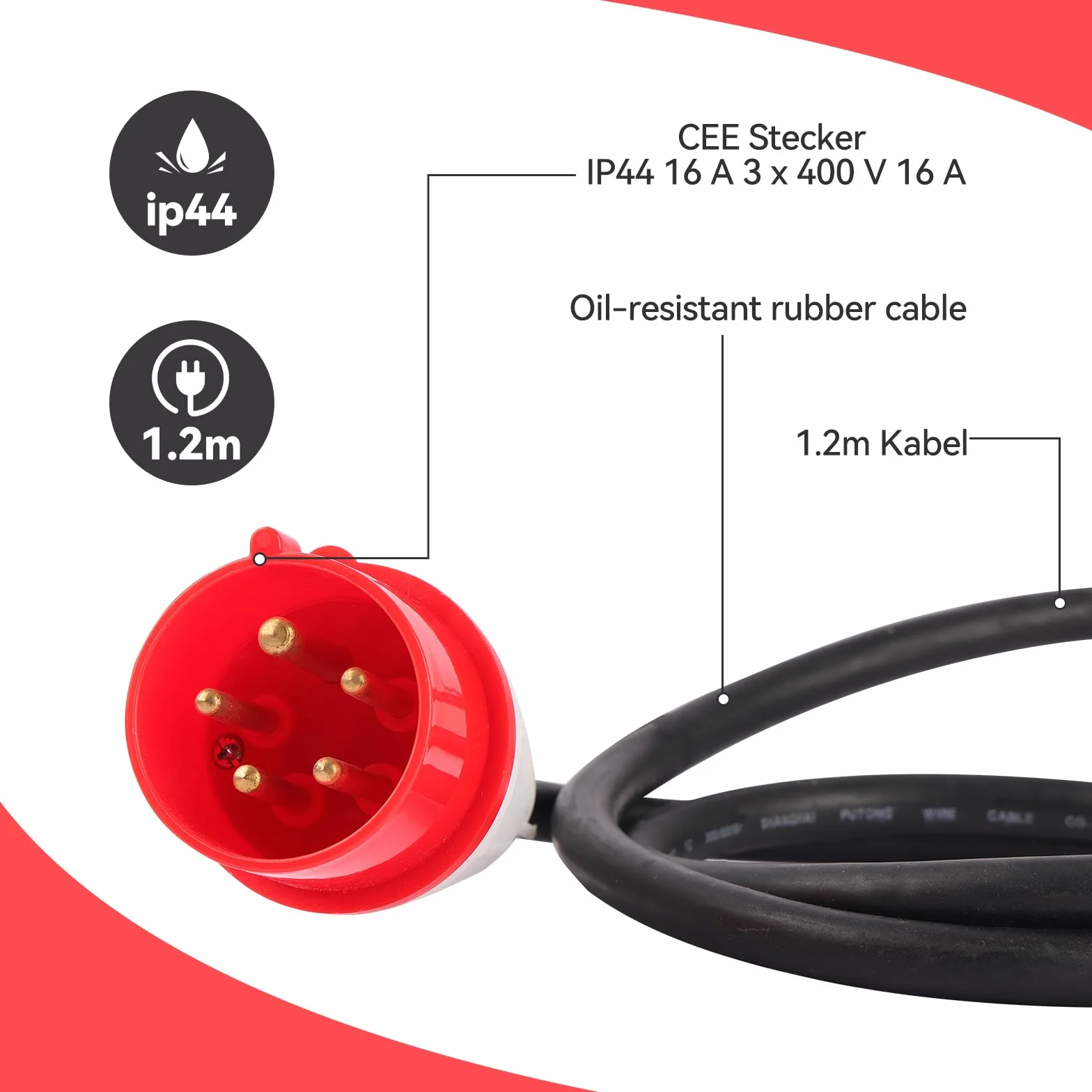 CEE adapter 16 A 3 x 400 V 16 A rozdzielnica prądu budowlanego wtyczka rozdzielacz 5-biegunowy IP44 91445