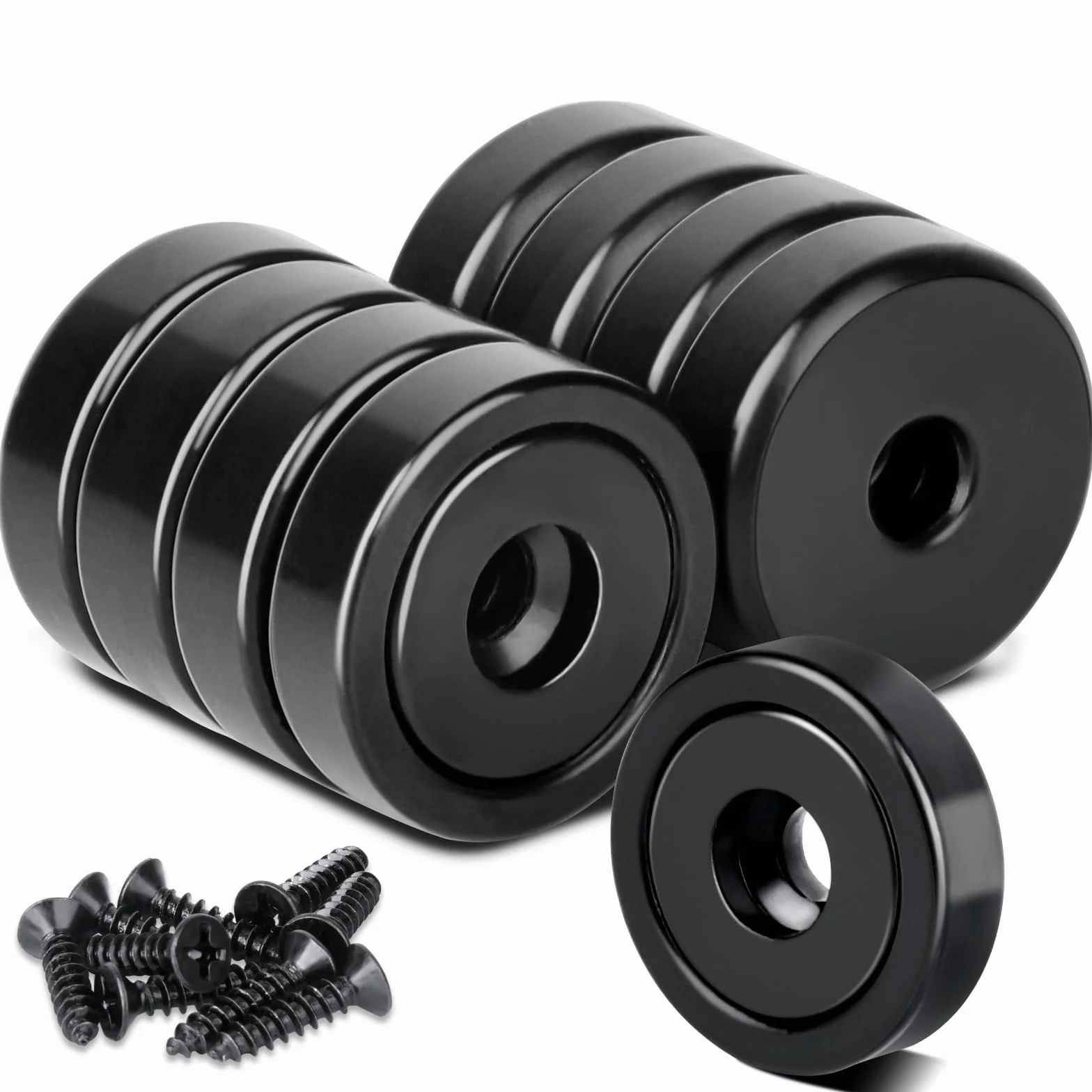 Magnes neodymowy 20 mm, bardzo mocny, z otworem 10 kg, silne garnkowe magnesy do przykręcania, do wyposażenia warsztatu, 8 sztuk, czarne