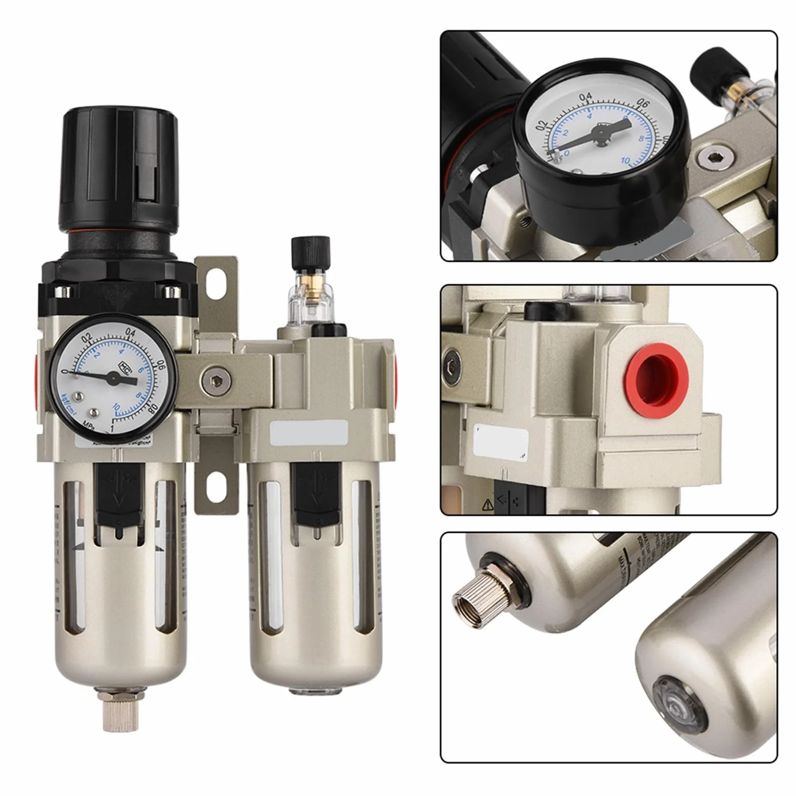 Jednostka konserwacyjna sprężone powietrze, separator oleju Haofy 3/8 '' Oddzielacz wody, regulator sprężonego powietrza do sprężarki sprężonego powietrza, reduktor ciśnienia do regulatora ciśnienia sprężarki, akcesoria do sprężarek powietrza 0,05-0,85 MP