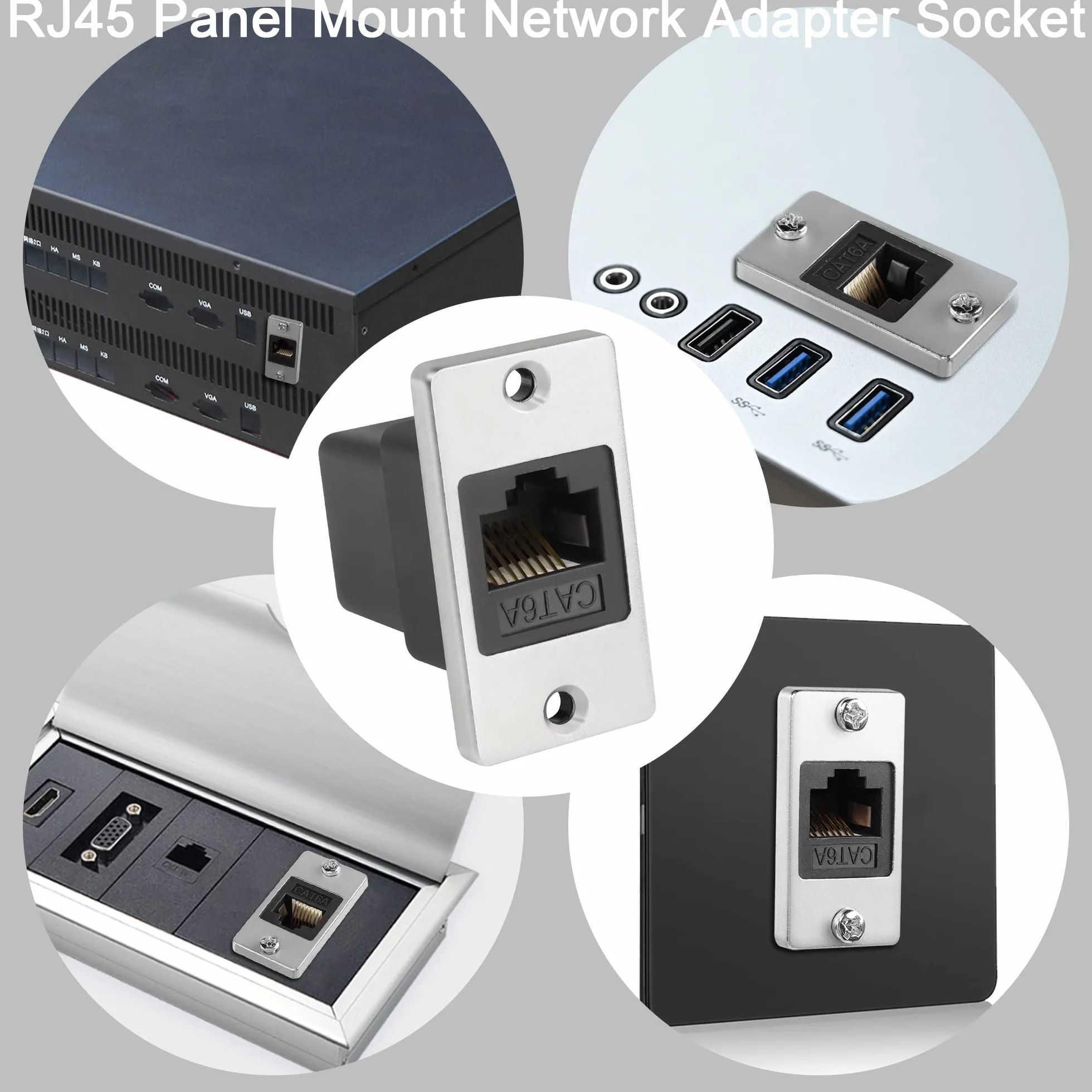 QIANRENON RJ45 Prostokątny panel sieciowy Cat6A żeński na żeński Ethernet złącze do montażu na gniazdku, do ścian urządzeń stacjonarnych