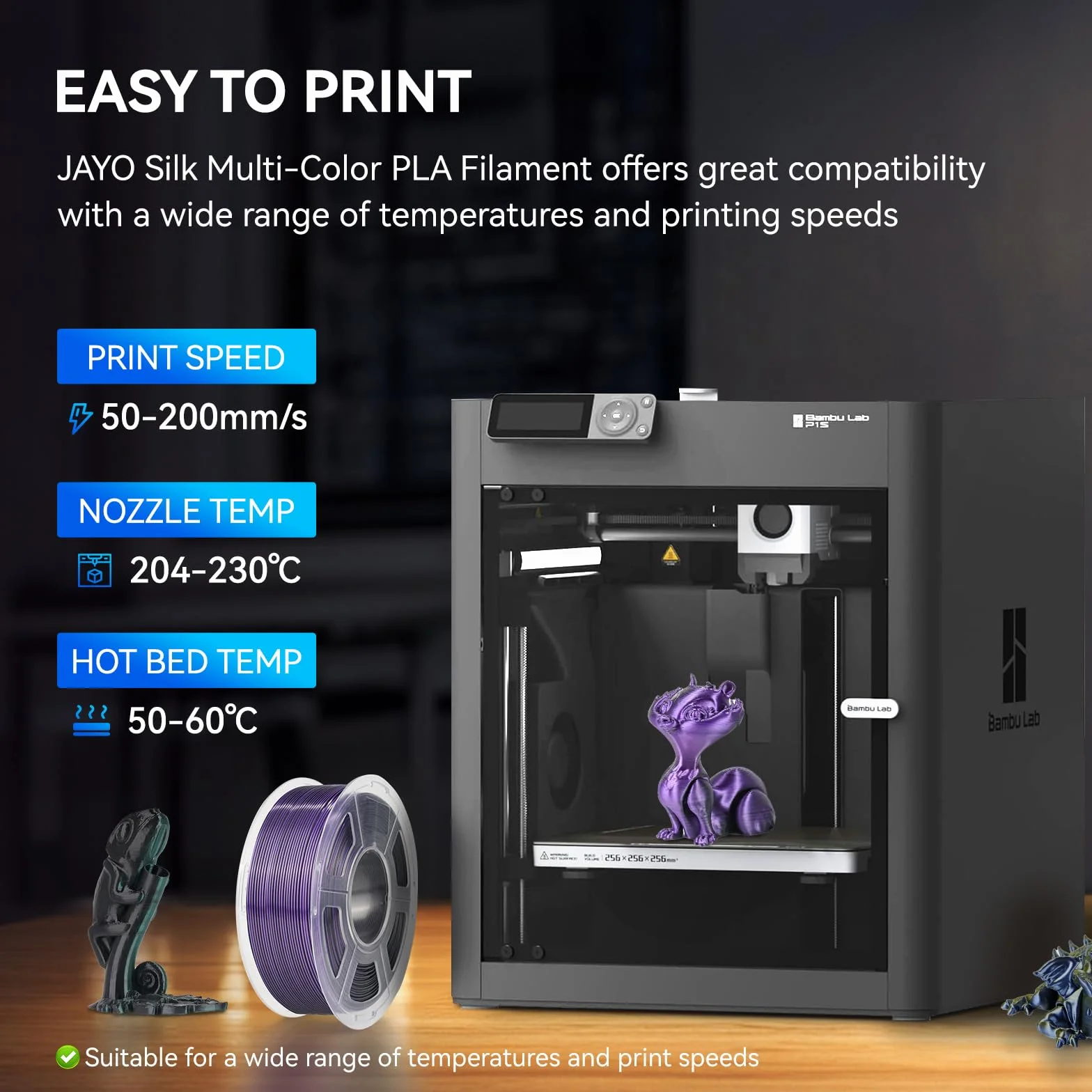 JAYO Filament PLA SILK 1,75 mm 1,1 KG podwójny kolor niebieski+zielony błyszcząca jedwabista powierzchnia zmiana koloru 360° dokładność +/-0,02 mm