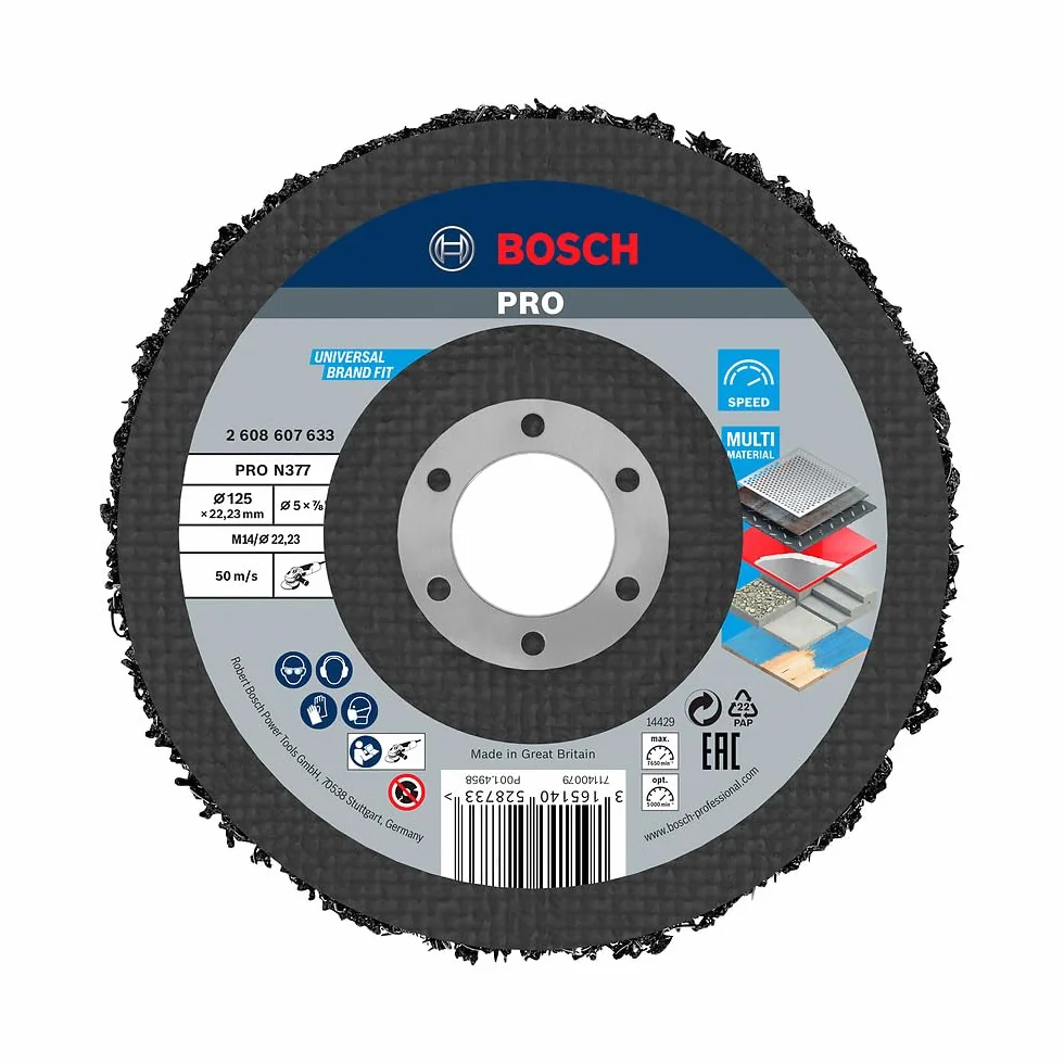 Bosch 1x Tarcza czyszcząca PRO Multi Material N377 (do Blachy stalowe, Stal, Ø 125 mm, Ziarnistość, Professional Akcesoria Mała szlifierka kątowa)