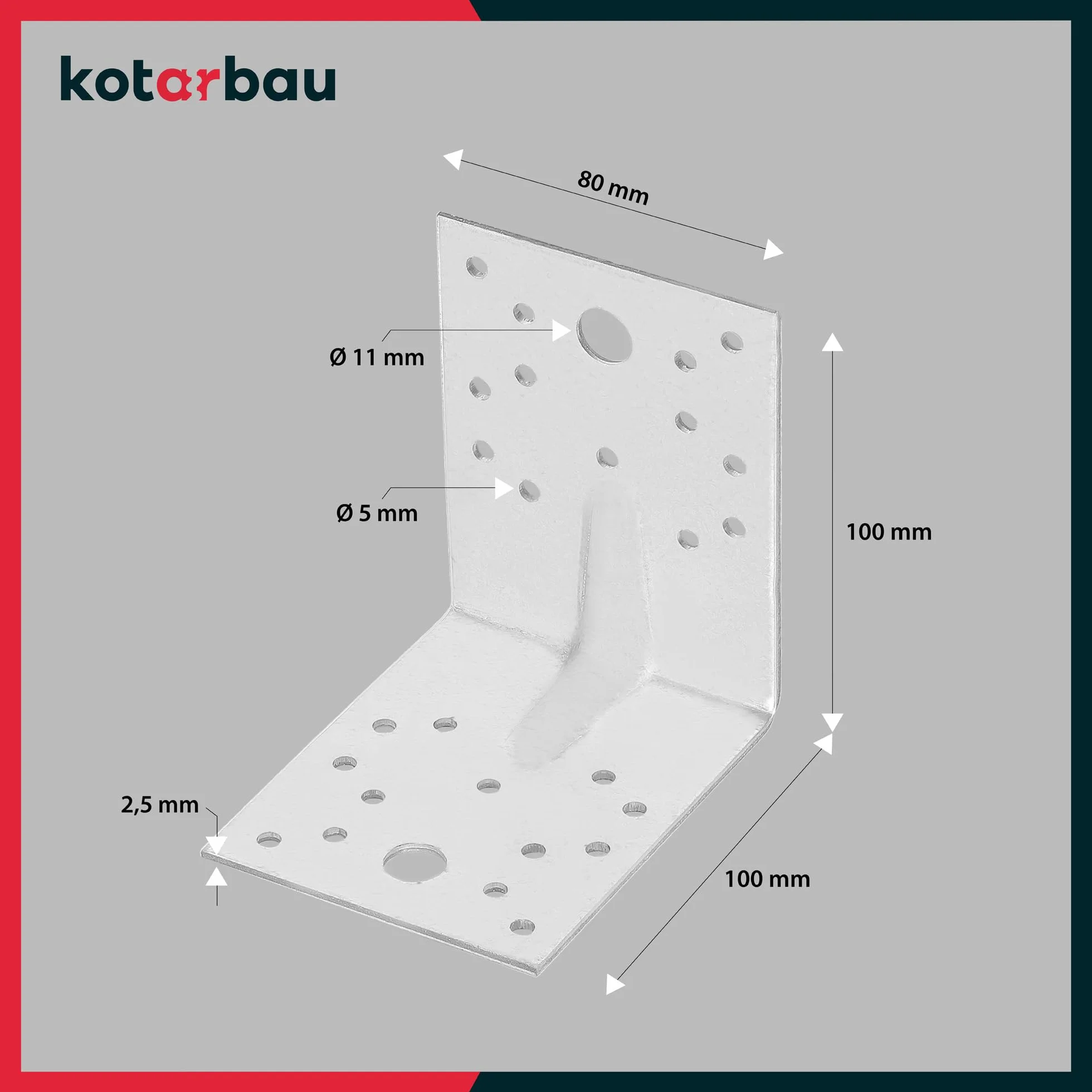 KOTARBAU® 12 szt. Kątownik Ciesielski - Łącznik Budowlany - 100 x 100 x 80 mm - Stal ocynkowana - z Przetłoczeniem - Nierdzewny