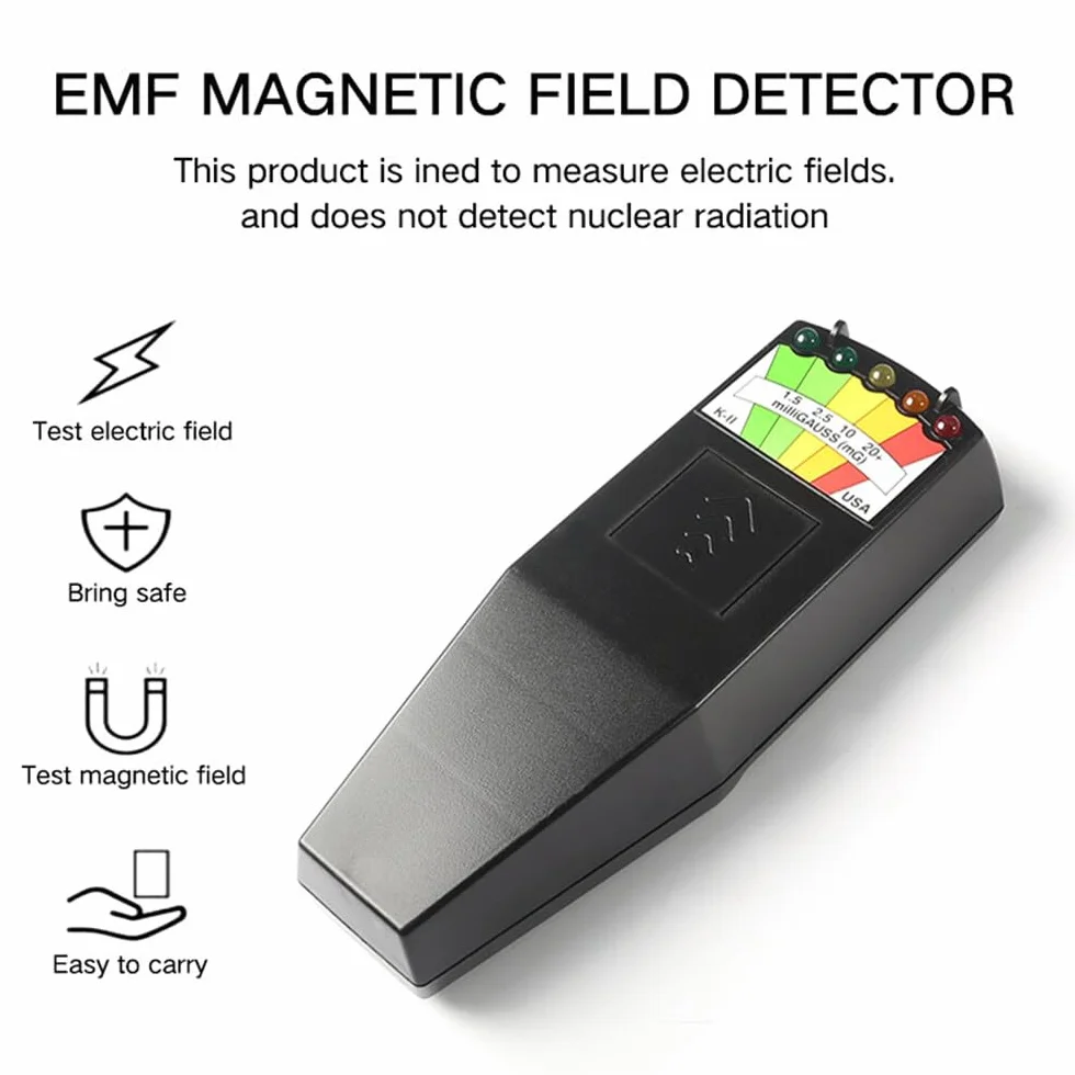 K2 przenośny detektor promieniowania elektromagnetycznego 5 diod LED Ghost Hunting 50 Hz - 20 000 Hz czarny