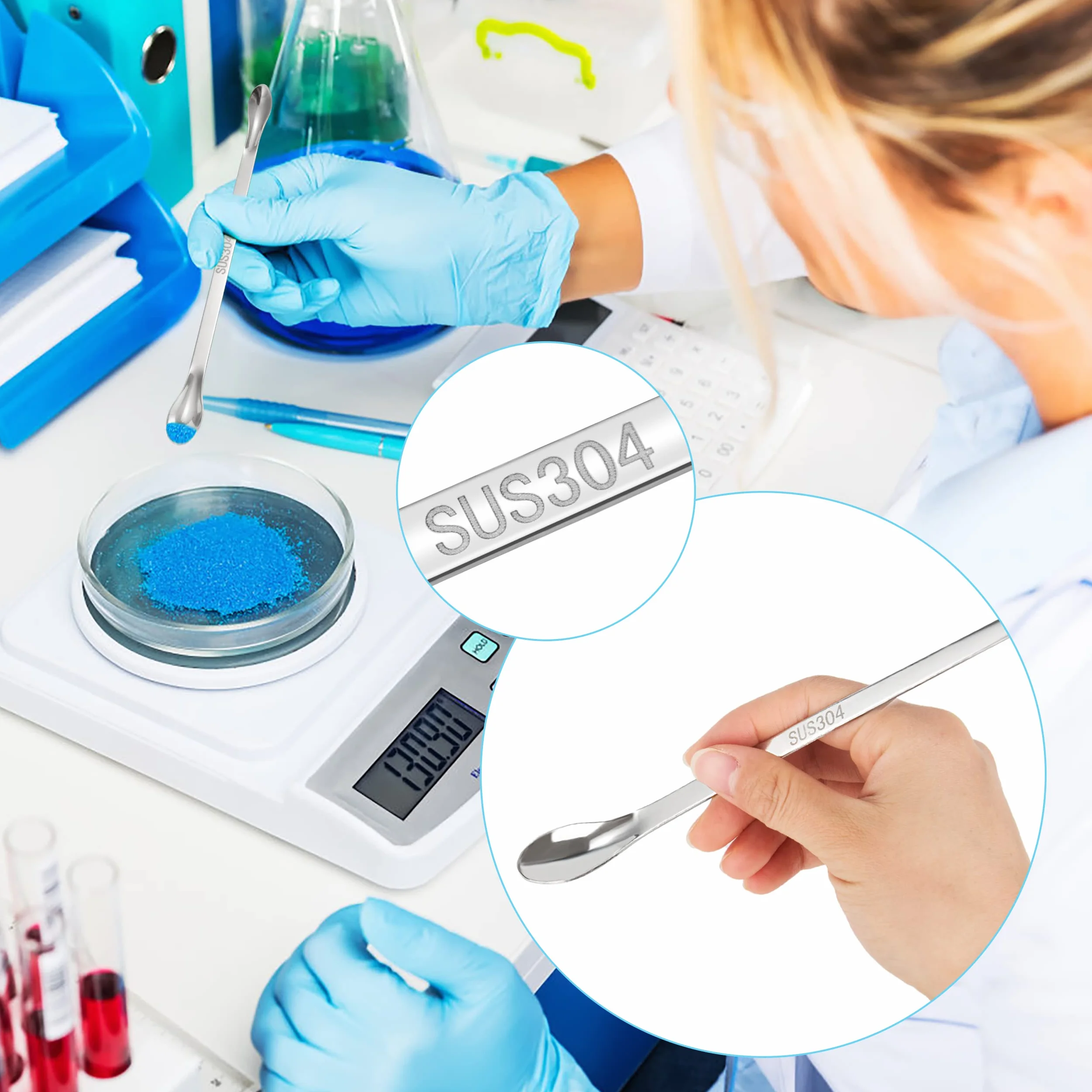 Szpatułka laboratoryjna stal nierdzewna zestaw podwójnych głowic 15 sztuk