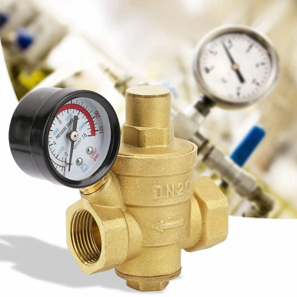 Zawór zmniejszający ciśnienie, DN20 3/4" mosiężny zawór zmniejszający ciśnienie wody 3/4" regulowany regulator ciśnienia wody gwint zaworu z miernikiem manometru