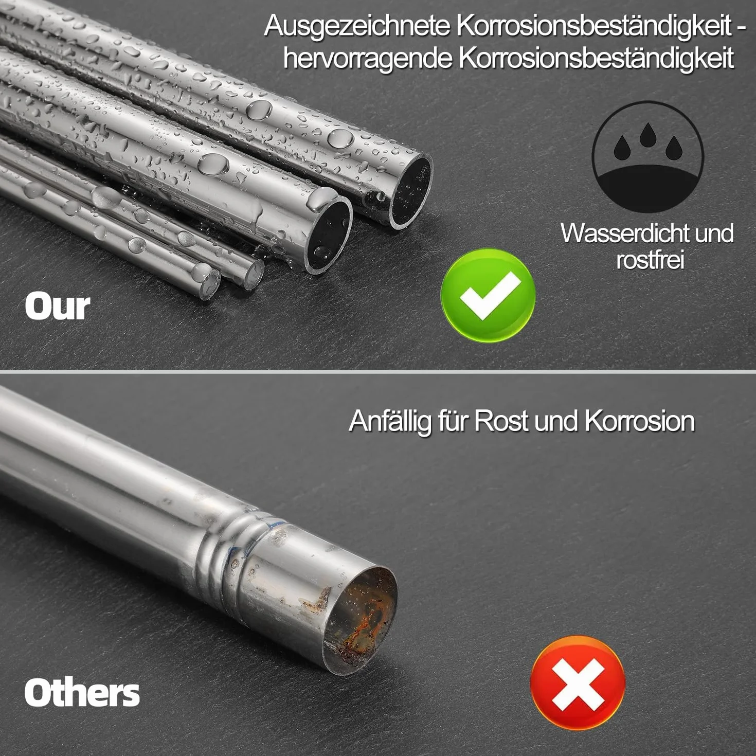 Rura ze stali nierdzewnej Ø 16 mm (1/2") KWOKWEI 3 sztuki, szlifowana, okrągła rura ze stali nierdzewnej V2A, długość 300 mm, nierdzewna stal nierdzewna, balustrada, rura okrągła do przemysłowego