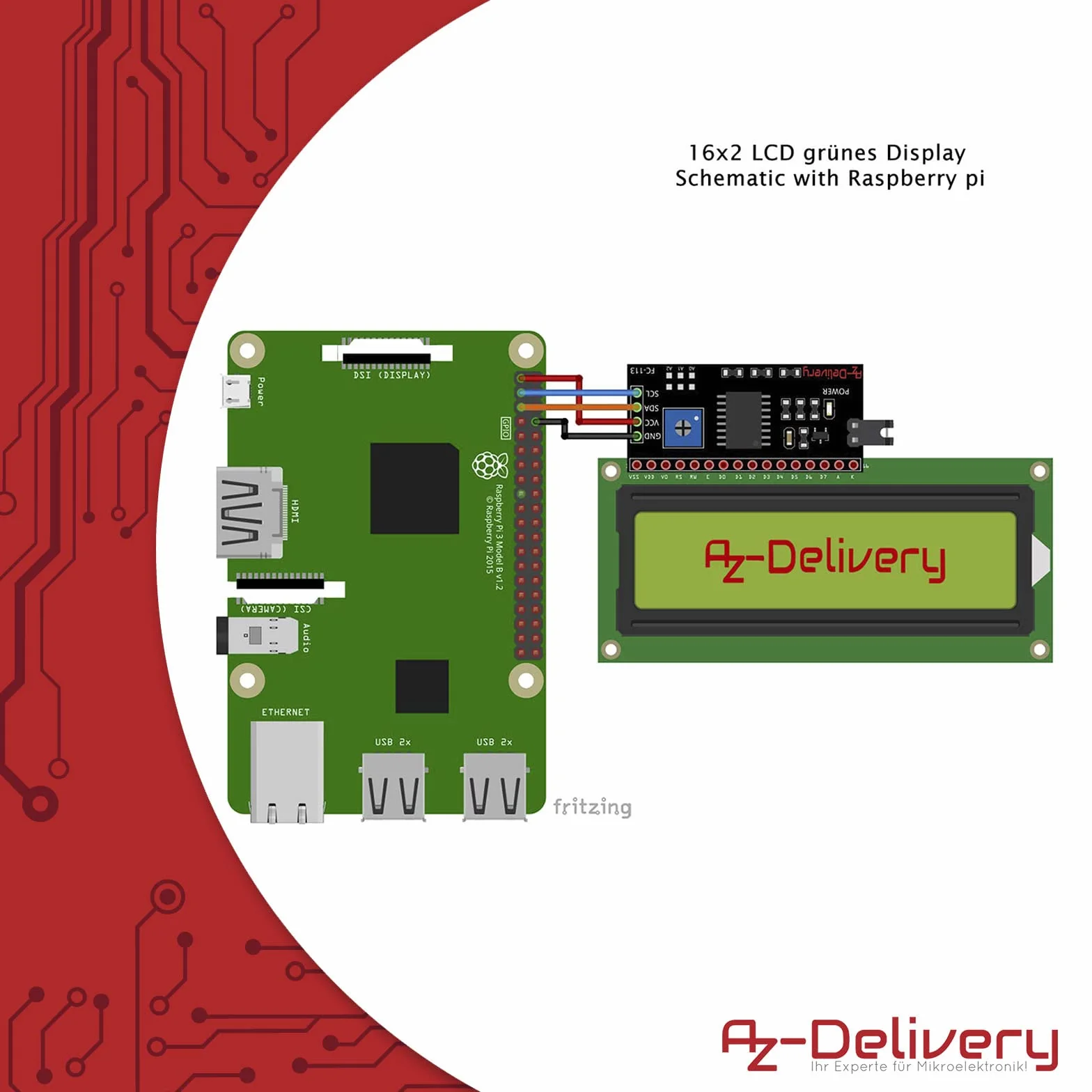 AZDelivery HD44780 1602 LCD Module Display 2x16 znaków zielony tle czarne kompatybilny Arduino Raspberry Pi