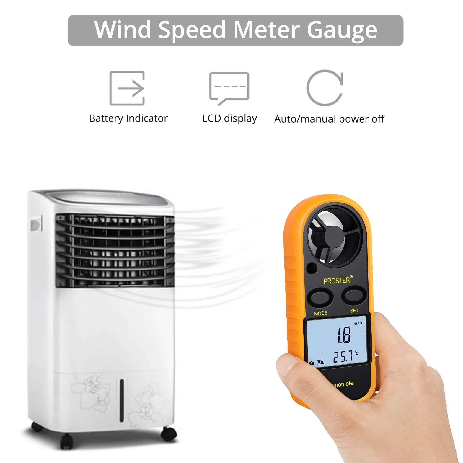Proster Anemometr cyfrowy wyświetlacz LCD termometr prędkości wiatru powietrza z podświetleniem do żeglarstwa, latawiec, surfing, morski, wędkowanie itp