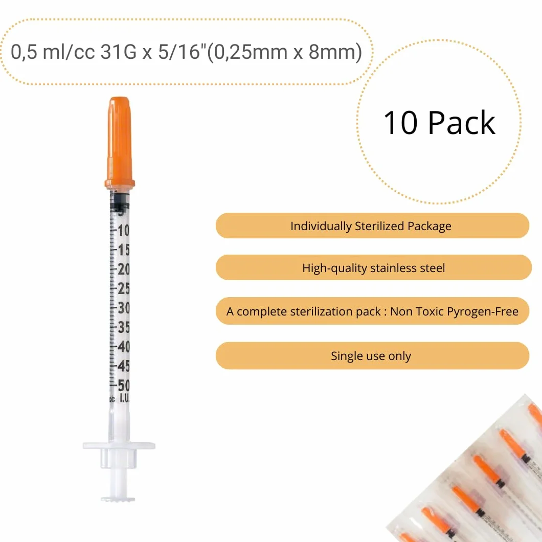 0,5 ml/cc plastikowa tuba 31G (0,25 х 8 mm) wielofunkcyjne narzędzia pomiarowe, pakowane pojedynczo, akcesoria laboratoryjne (10 sztuk)