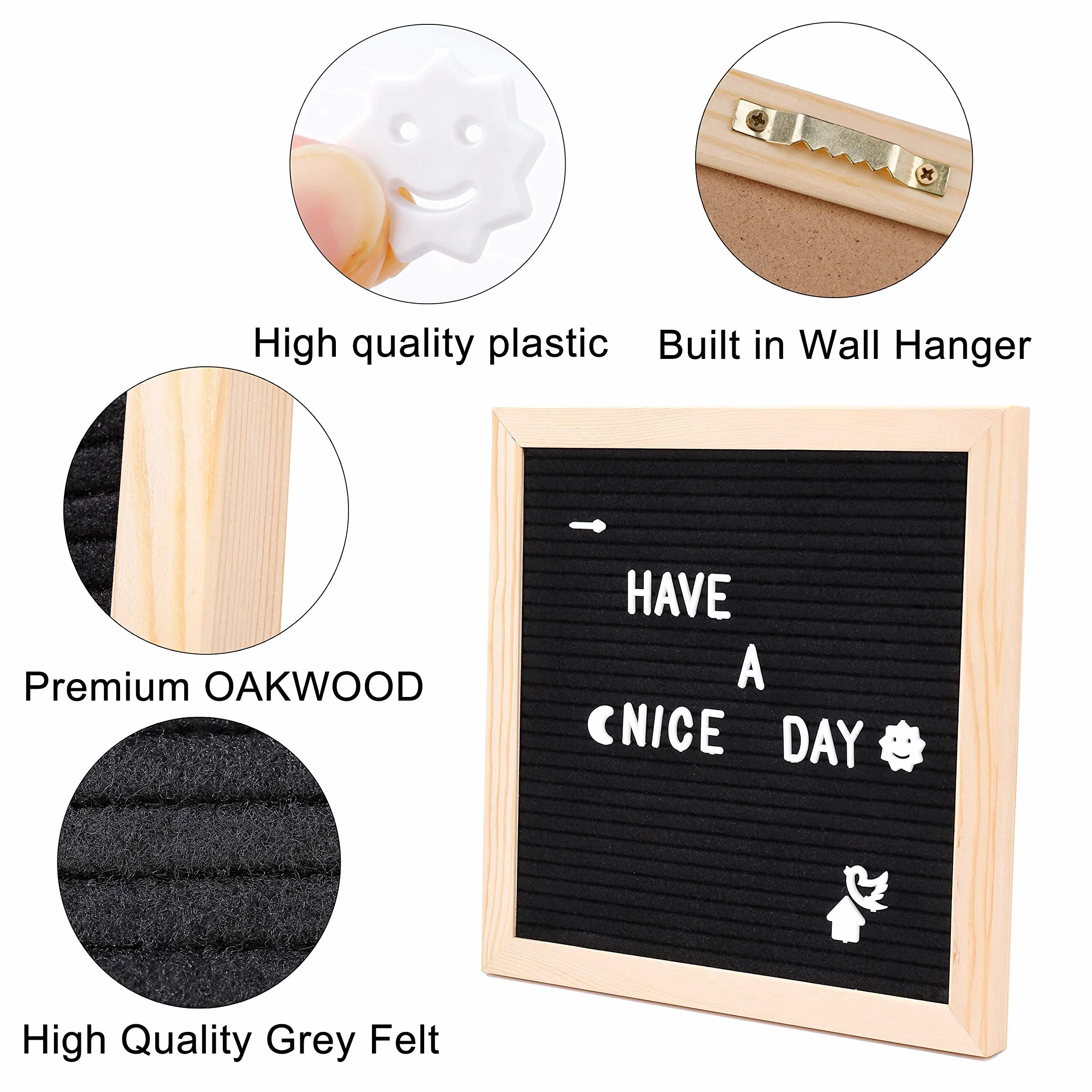 Filcowa tablica na listy drewniana ramka 25 x 25 cm czarna z 460 literami