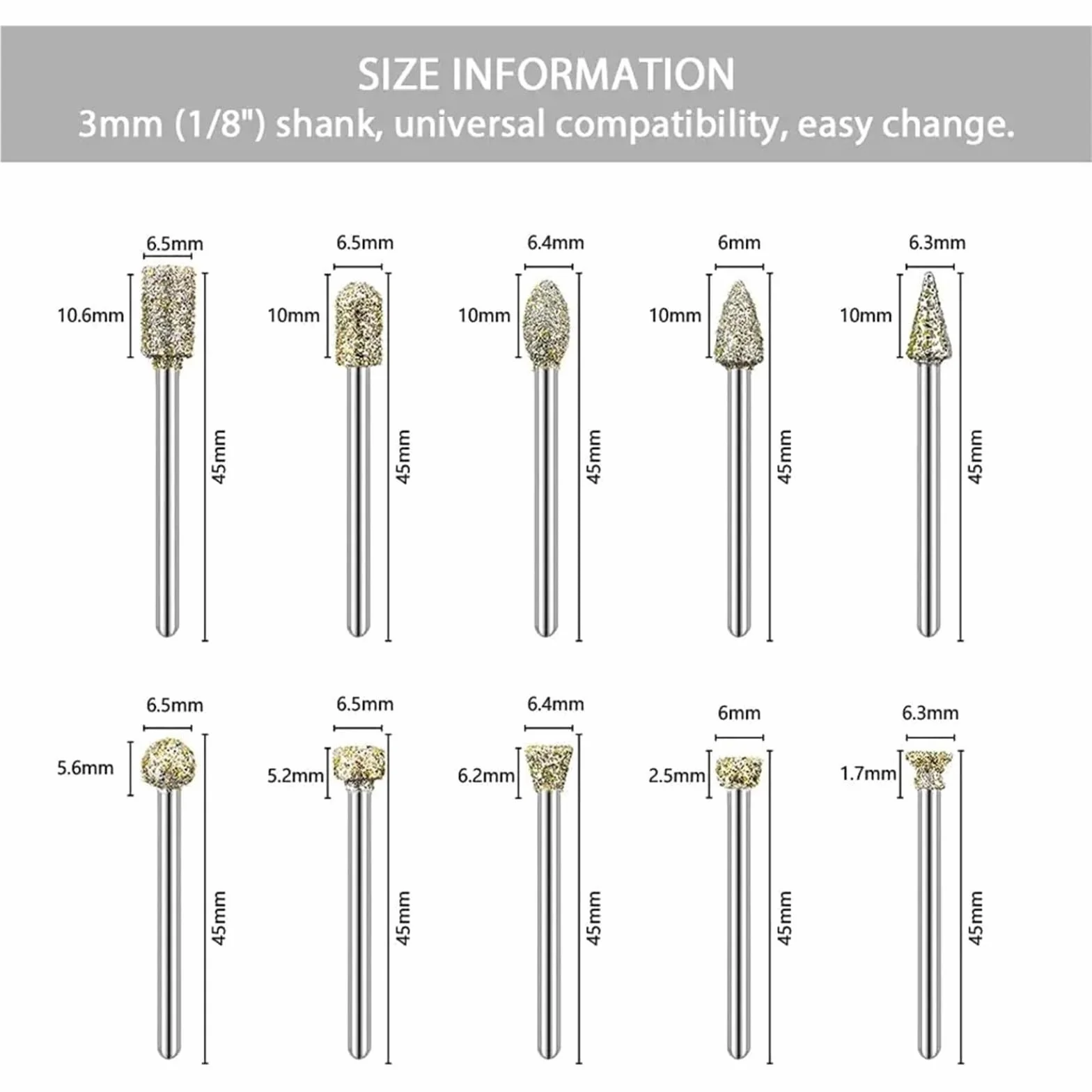 3mm Shank Diamond Grinding Head Burrs Bit Set 20pcs Mini Drill Abrasive Tools