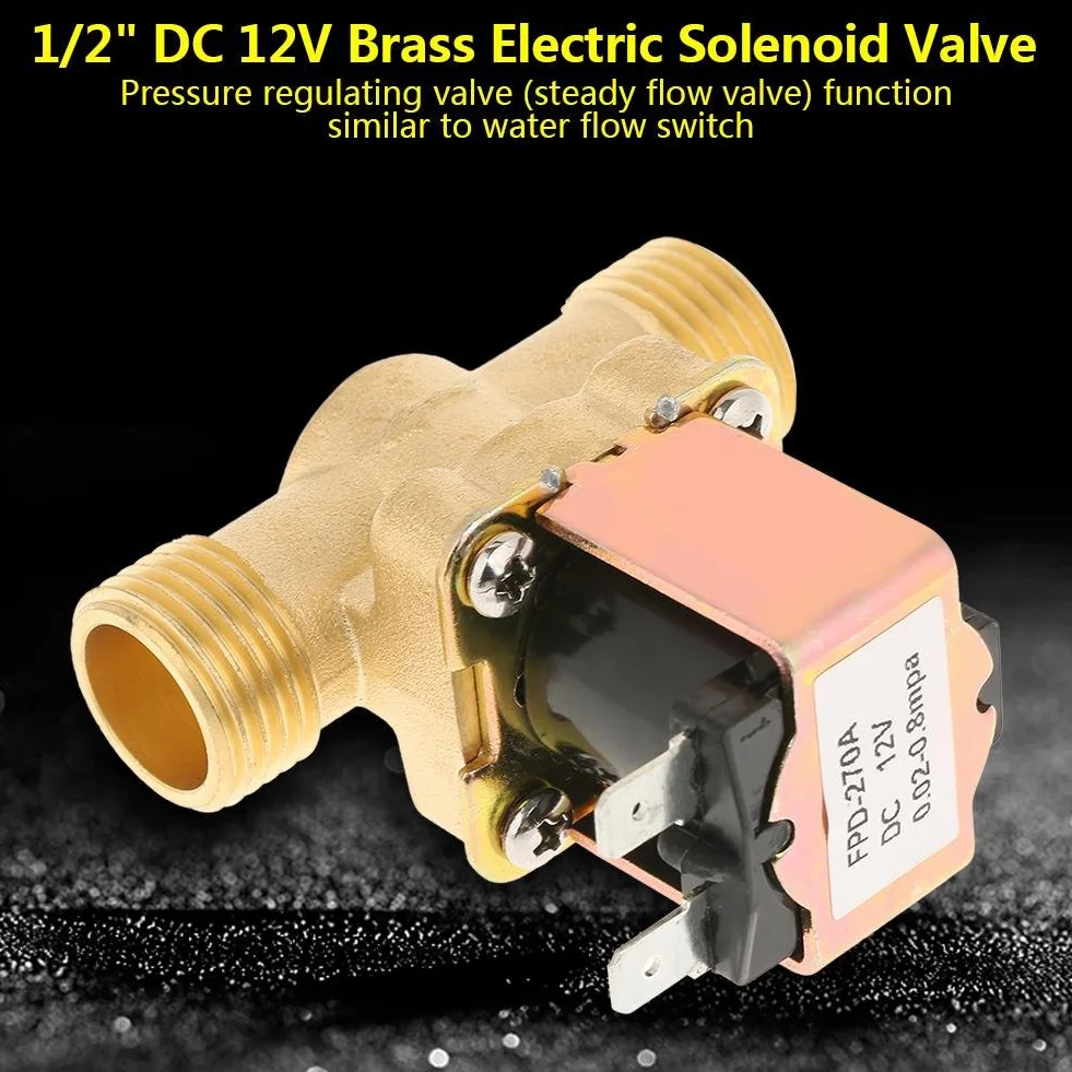 Mosiężny elektromagnetyczny zawór elektryczny 12V, 1/2 "DC 12V normalnie zamknięty mosiężny elektromagnetyczny do kontroli wody