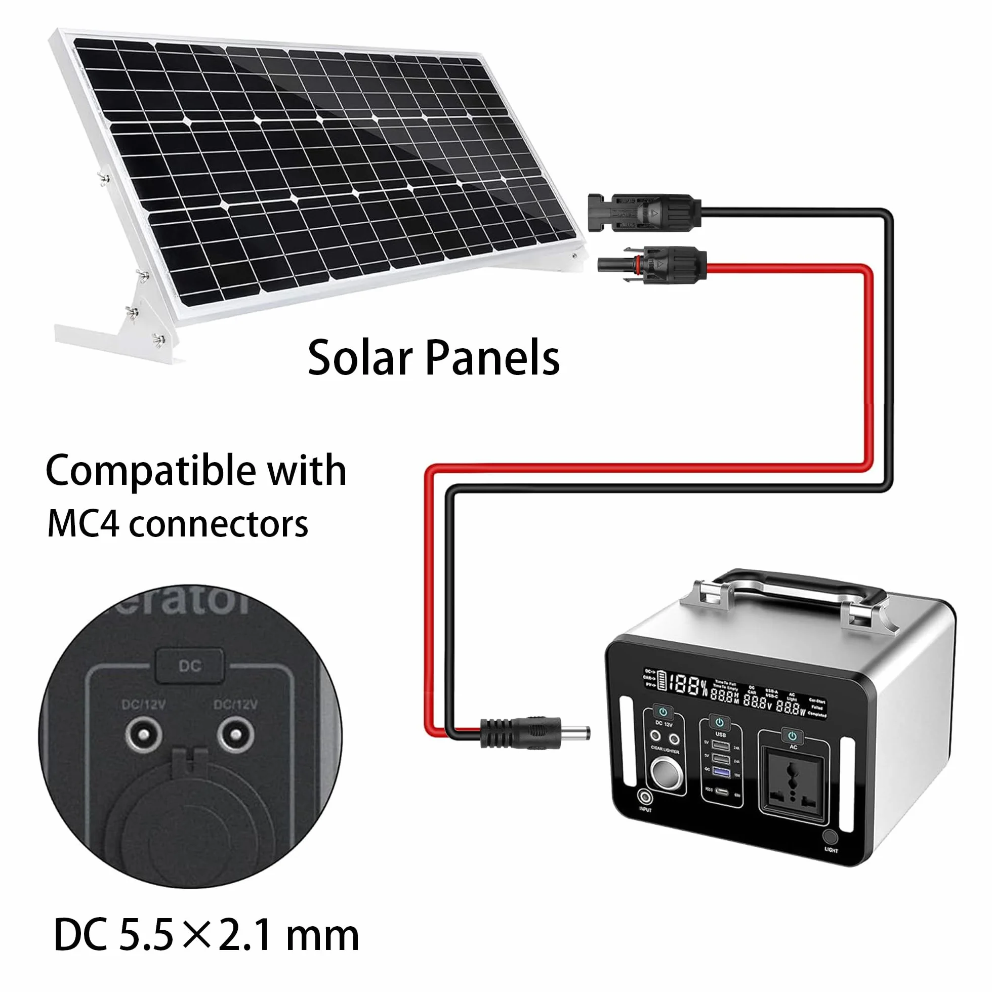 Złącze panelu słonecznego DC 5,5 x 2,1 mm kabel przedłużający Power Extension 16 AWG
