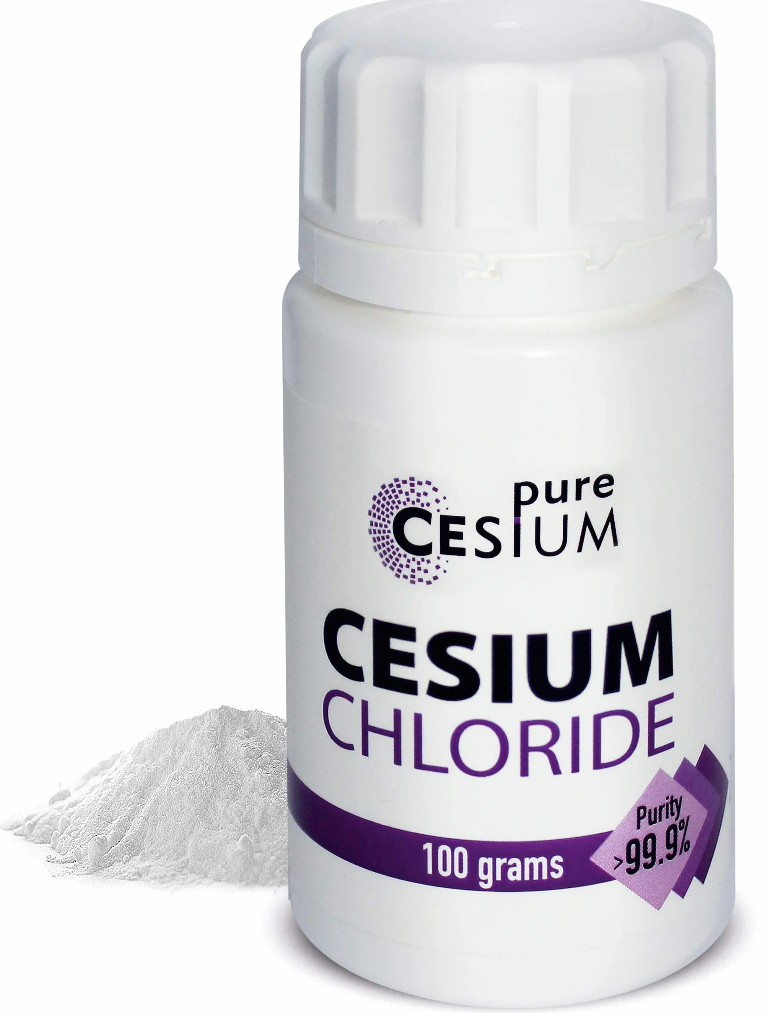 Clorku cezu (Cesiumchlorid) CsCl 100g proszek, czystość >99,99%, Wyprodukowano w Europie, od Pure Cesium, Wraz z certyfikatem analitycznym, Przetestowane w certyfikowanym laboratorium 3,5oz (100g)