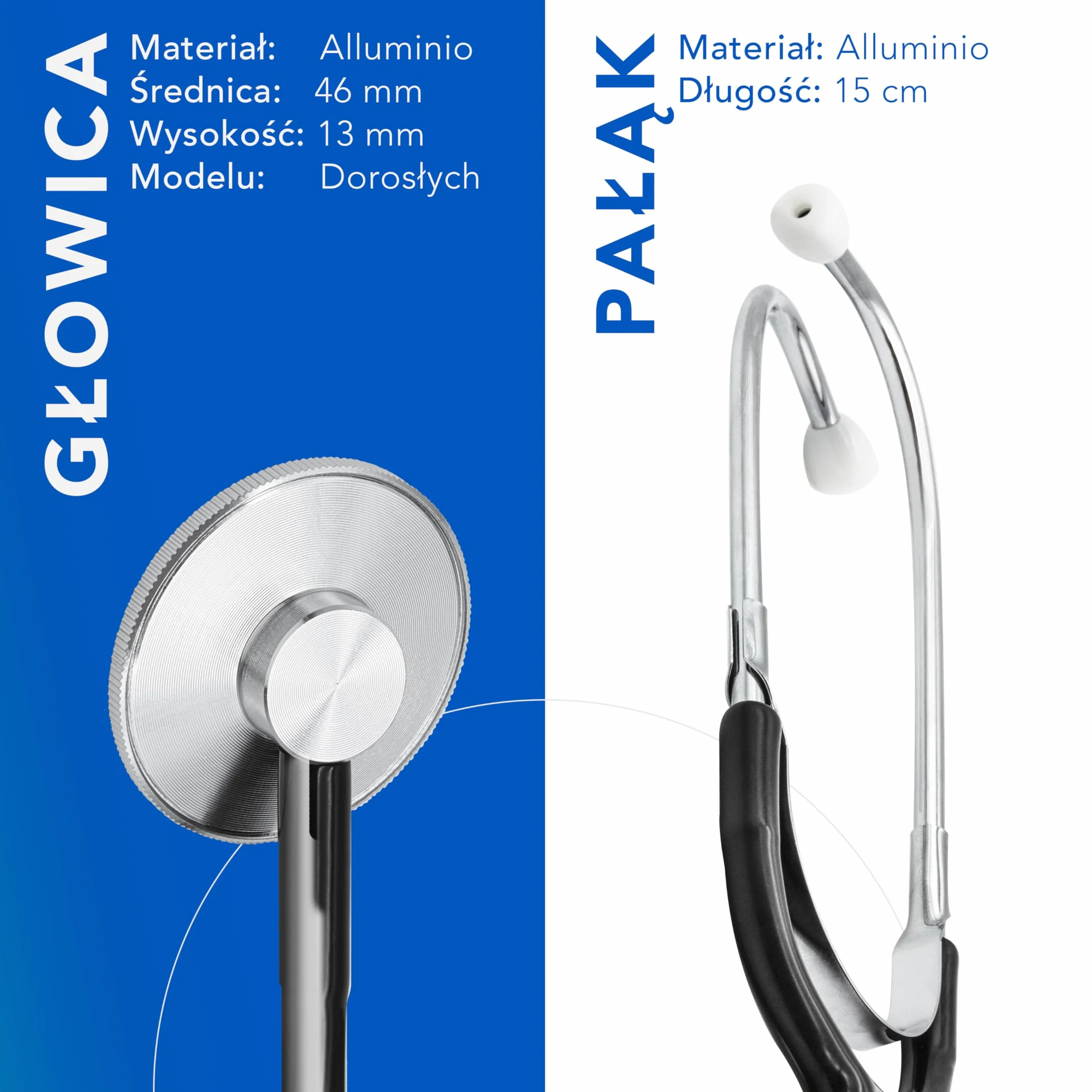 AIESI® Stetoskop z płaską główką Professional dla dorosłych, kolor czarny DOCTOR SCOPE, 24 miesiące włoskiej gwarancji
