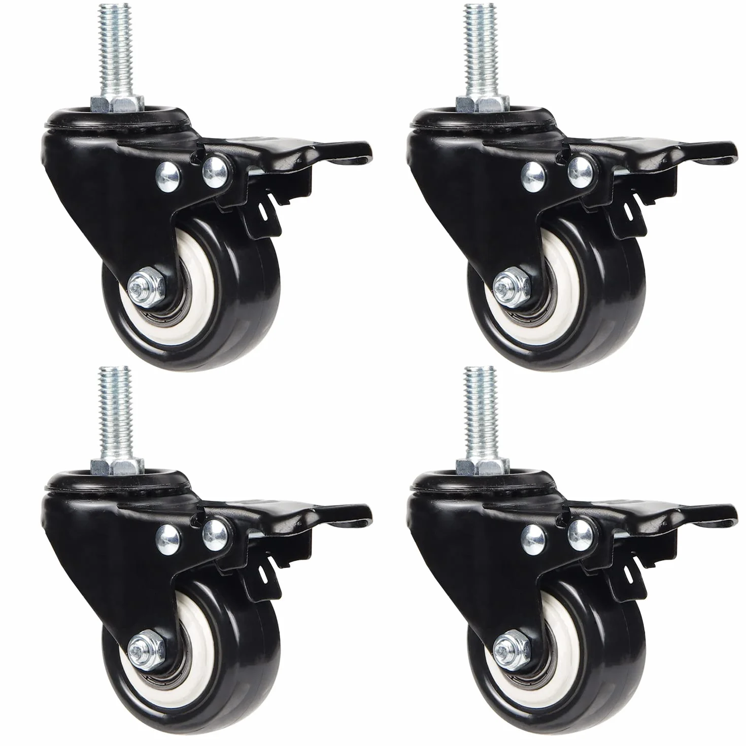 DBREAKS 4 sztuki 50 mm rolki transportowe z hamulcem, kółka do dużych obciążeń z hamulcem, 4 kółka o nośności 50 kg na rolkę, łącznie 200 kg, śruby M10