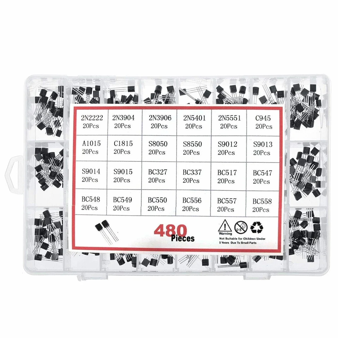 DollaTek 480 szt. 24 rodzaje krzemu in-line zestaw tranzystorów NPN/PNP
