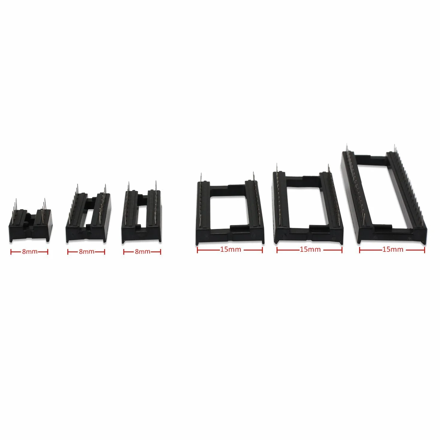 Aussel 100 sztuk 2,54 mm skok dwurzędowe gniazda DIP IC zestaw adapterów do lutowania 6, 8, 14, 16, 18, 24, 28, 40 wtyków (100 sztuk 2,54 mm)