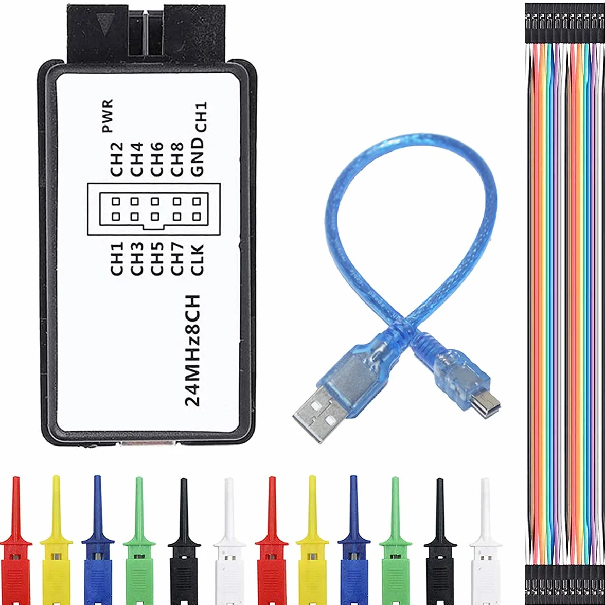 USB Logic Analyzer 24 MHz 8CH UART IIC SPI Debug z kablem mini USB DuPont do Arduino FPGA M100 SCM