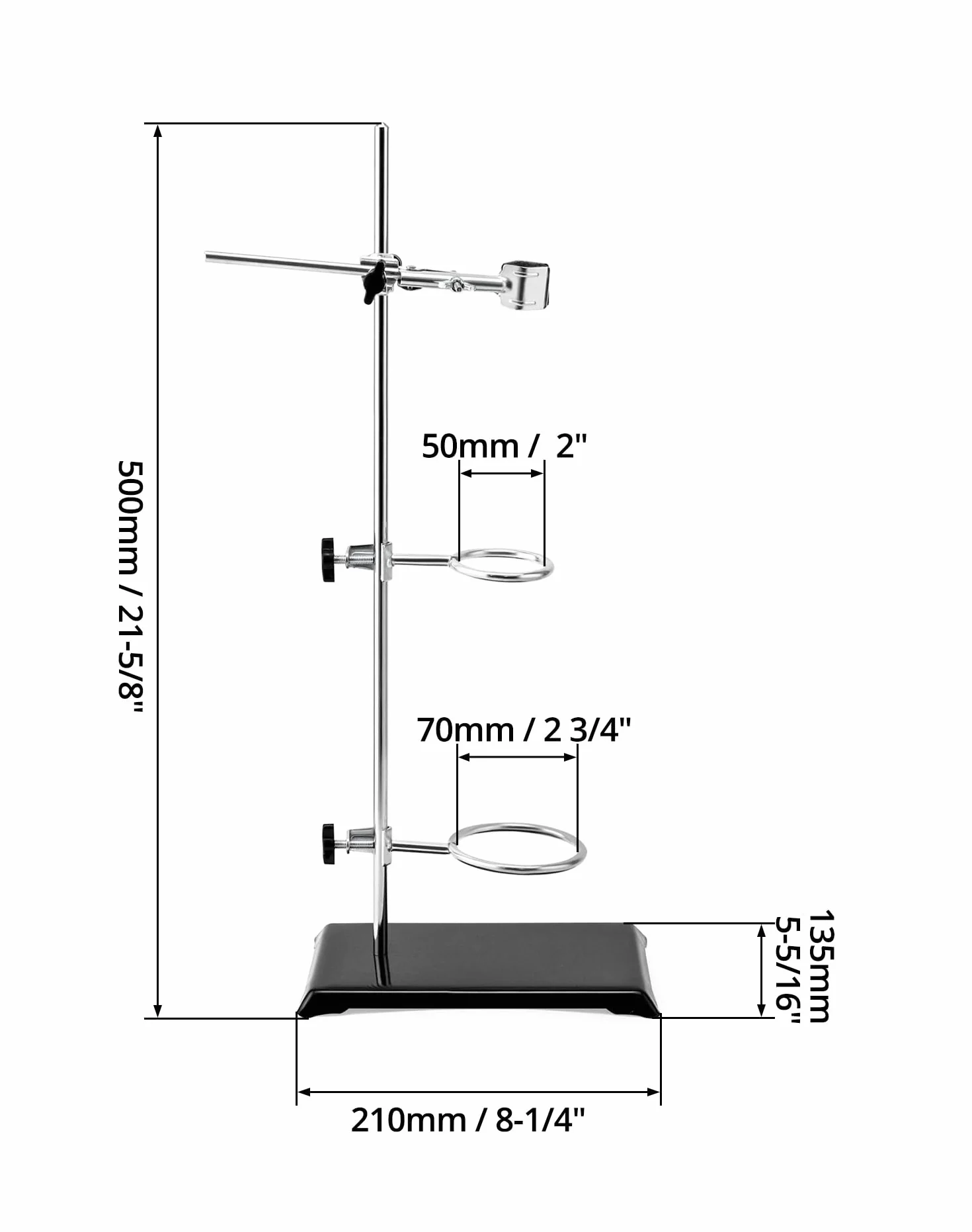 QWORK Stojak laboratoryjny 13 x 21 cm, pręt 50 cm, zaciski i mufy 5 cm/7,3 cm