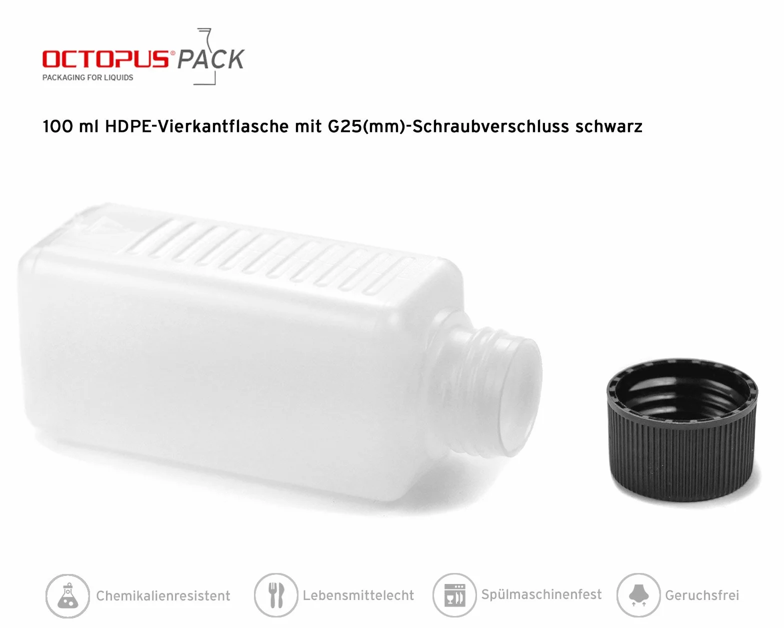 Octopus butelki HDPE 100 ml z czarnymi zakrętkami