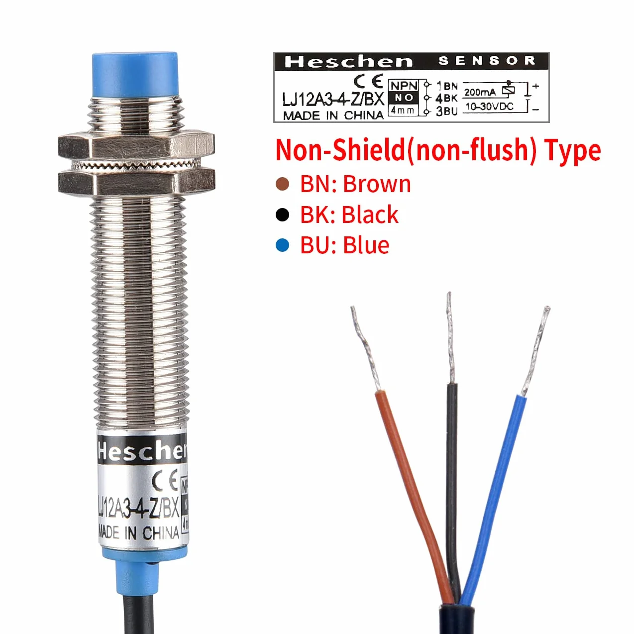 Heschen M12 indukcyjny czujnik zbliżeniowy LJ12A3-4-Z/BX 4mm 10-30VDC NPN NO 5 szt