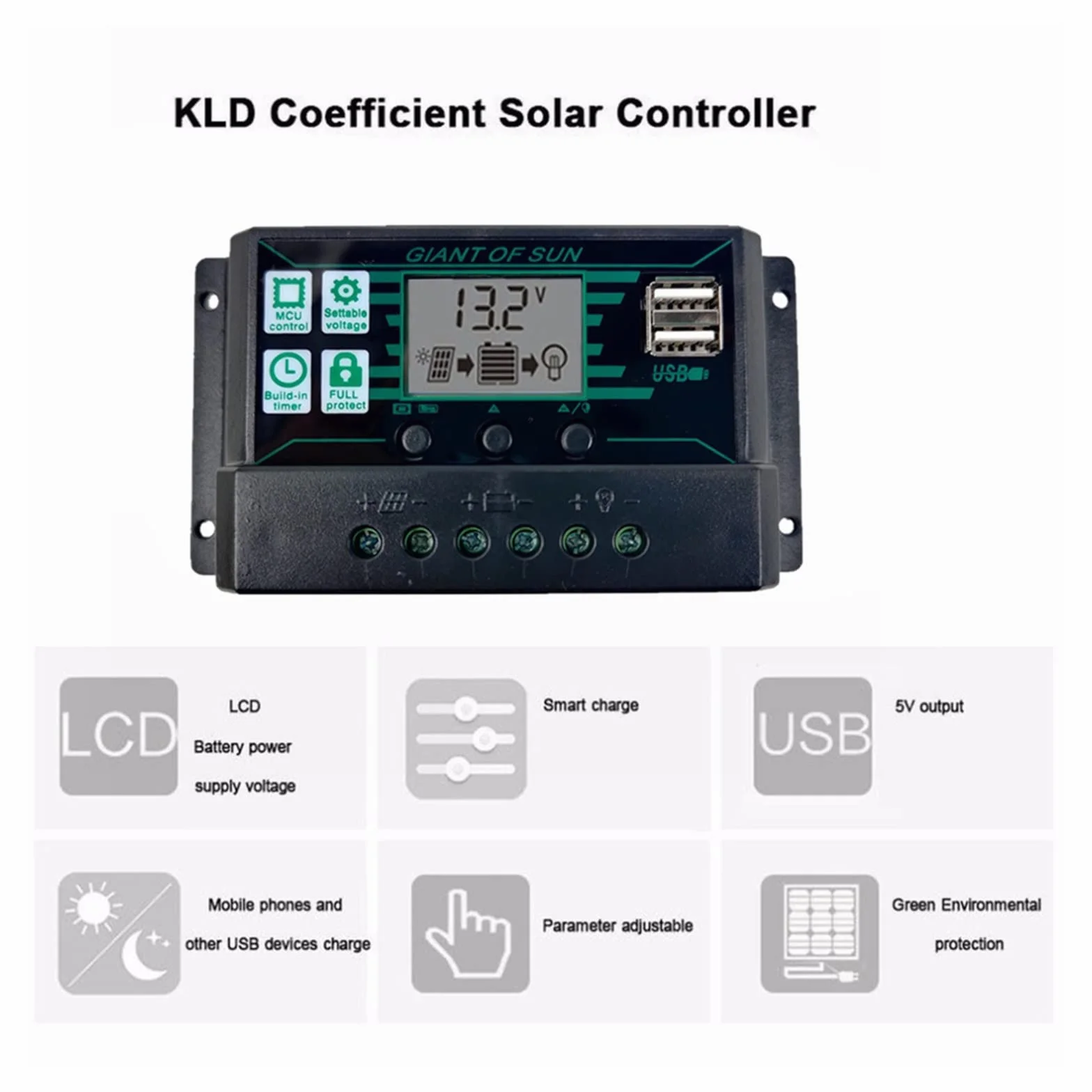 Kontroler ładowania słonecznego, MPPT Solar Charge Controller PWM 10A-100A Solar Power Intelligent Regulator 12V 24V Auto Dual USB LCD Display Load Discharger(3)