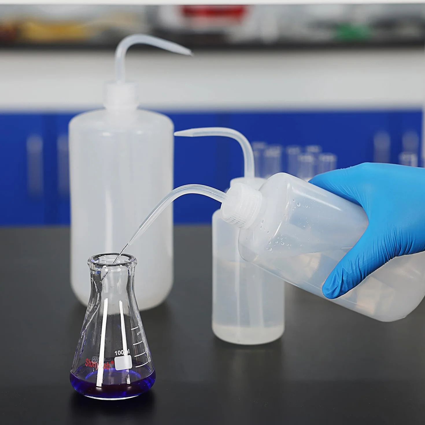 stonylab Chemical Wash Bottle 2-pak plastikowa butelka do mycia laboratorium bezpieczeństwa LDPE z wąskim ustnikiem, 250 ml i 500 ml (481.9 g)