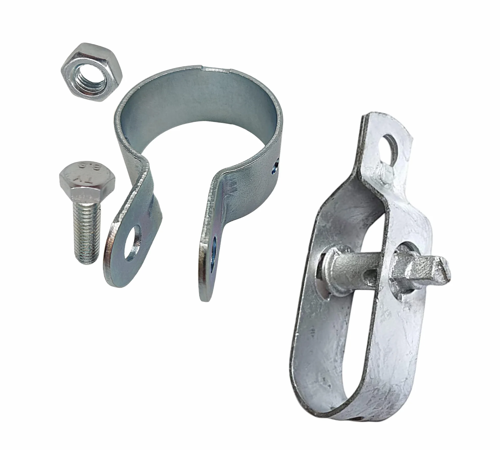 DOJA Barcelona | Napinacze do drutu i zacisku słupa | Pack 10 Napinacz ocynkowany + 10 Zacisk ogrodzeniowy 42mm | Zacisk stalowy ocynkowany ze śrubą | Okablowanie do osiedli, siatka metalowa