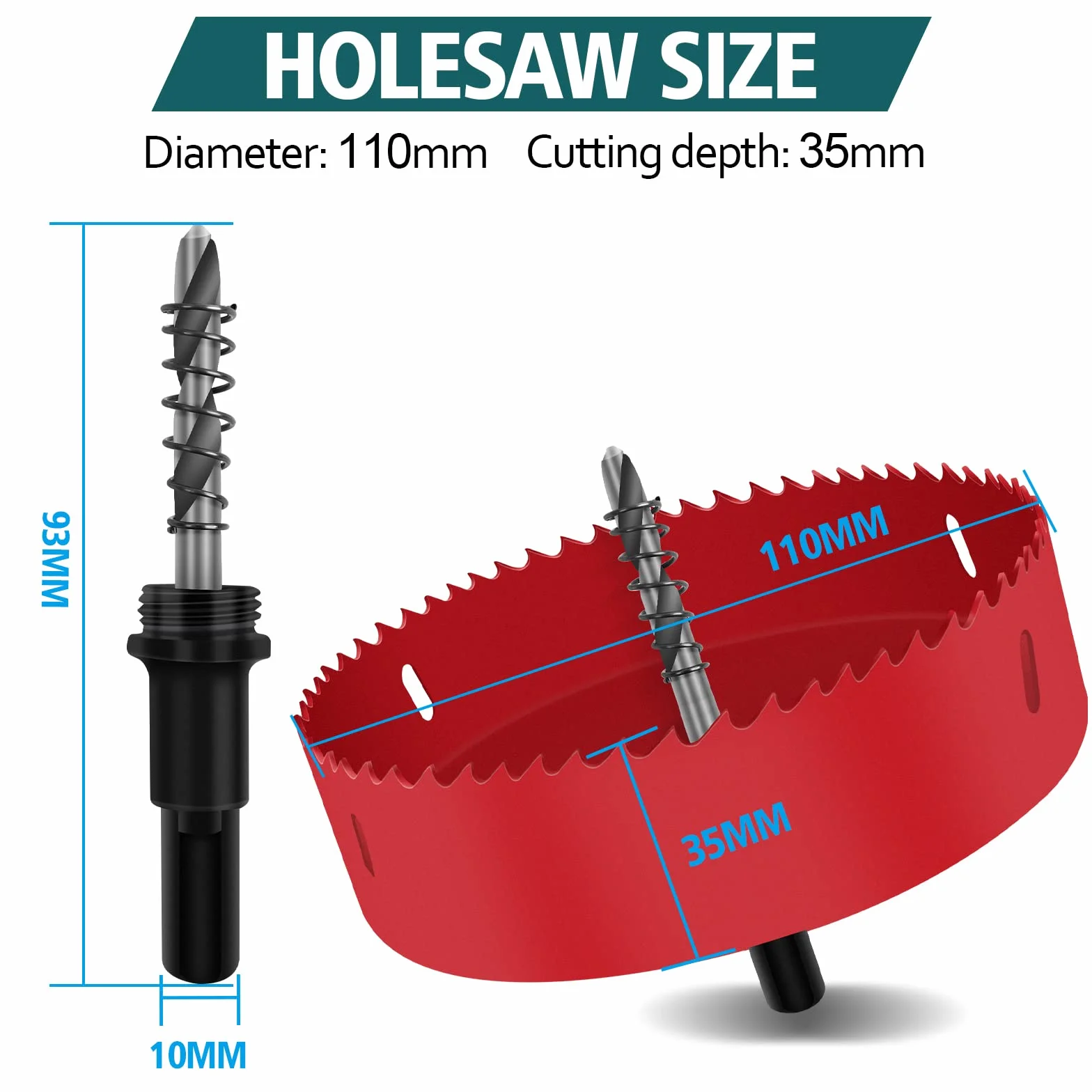 Bimetalowa piła do otwornic, 110 mm, JatilEr M42, otwornica, metalowy otwór, narzędzie, zestaw wierteł do otworów, wierteł okrągłych, do drewna, aluminium, blachy, rur z tworzywa sztucznego