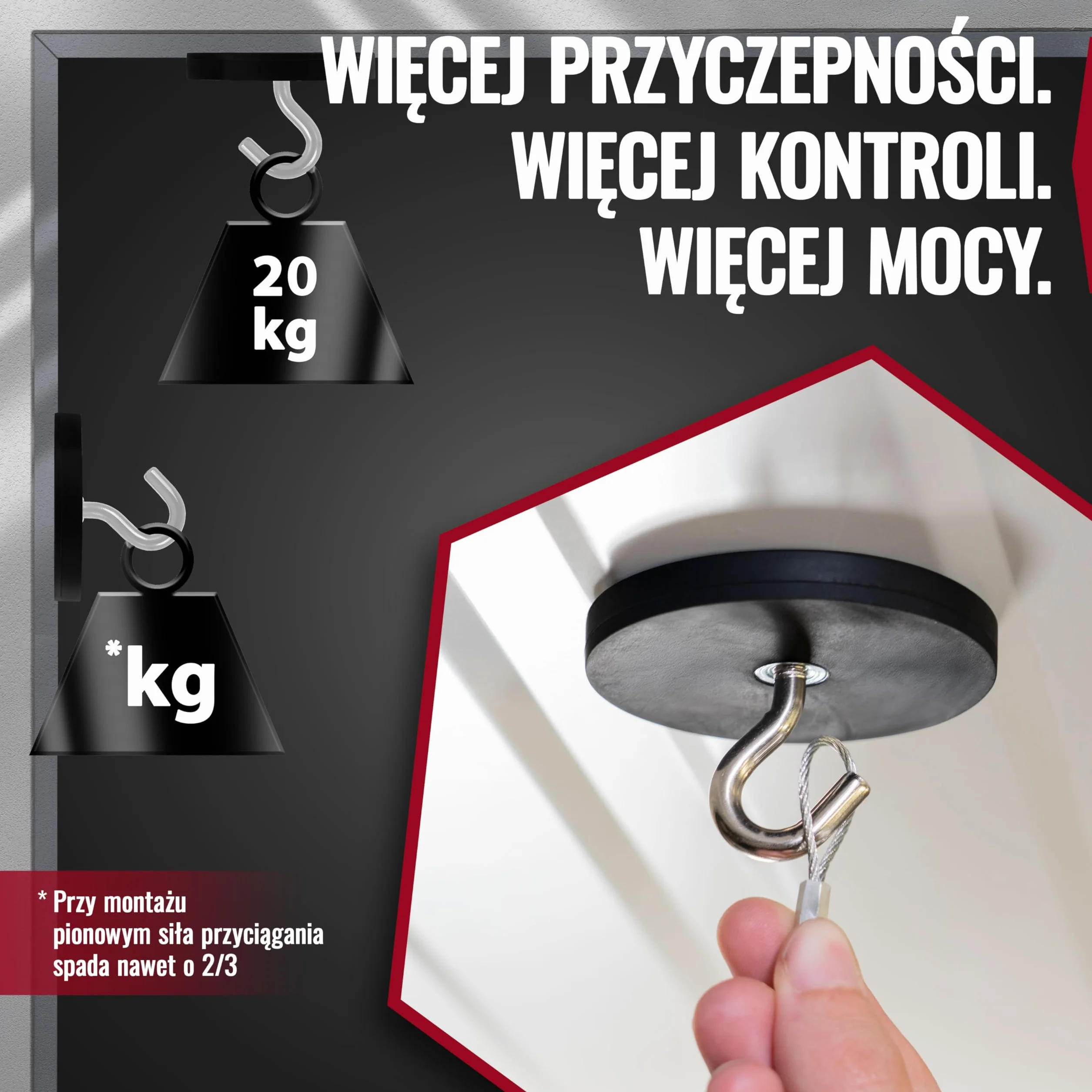 Poppstar 4 gumowe magnesy neodymowe 66 mm M6 siła udźwigu 20 kg