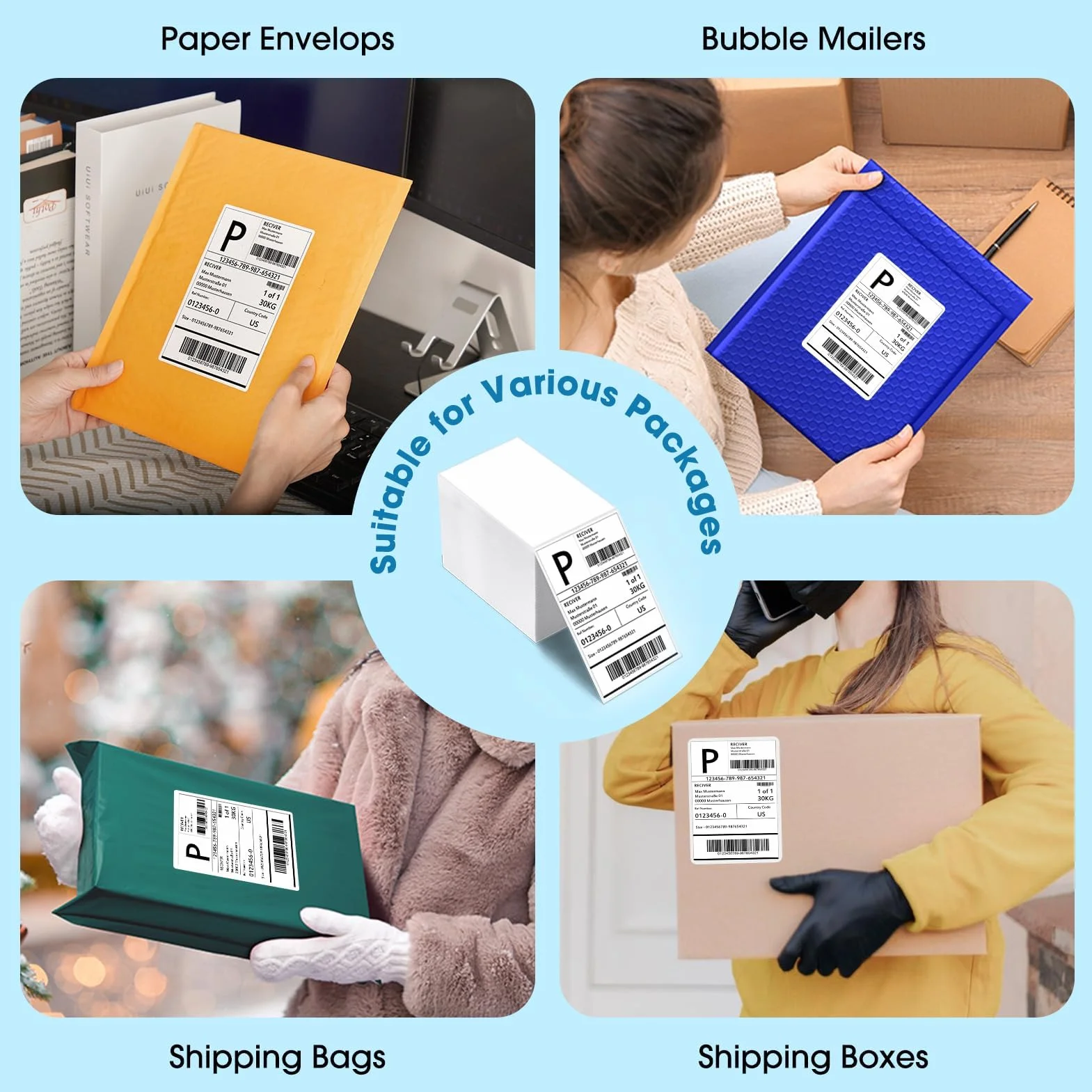 Etykiety termiczne białe 1000 sztuk z perforacją do drukarki termicznej kompatybilne z Amazon Royal Mail