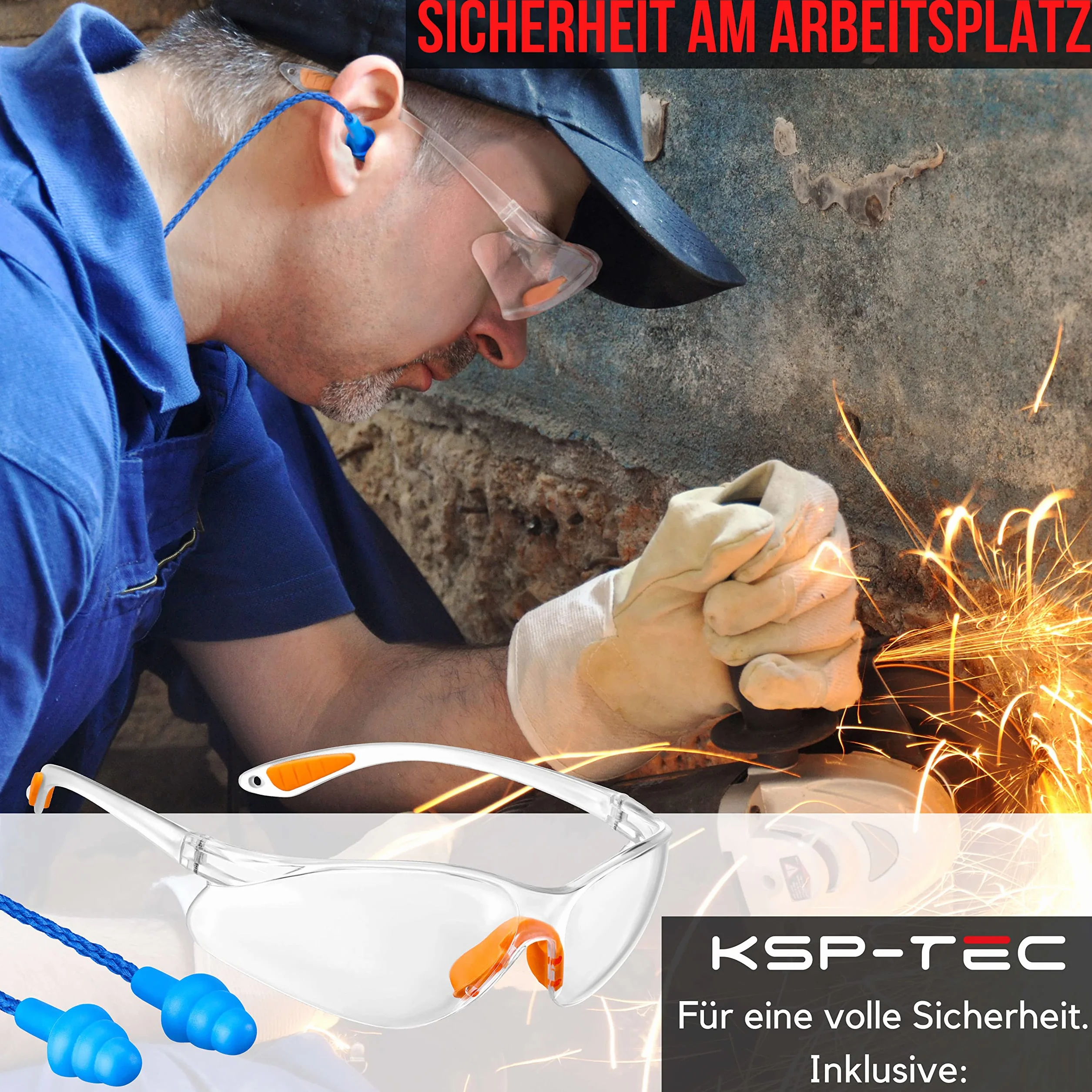 KSP-Tec® │8 tarcz do cięcia 125 x 1,0 mm [z okularami ochronnymi i ochroną słuchu] szybka elastyczna z kamienia, tarcza wachlarzowa