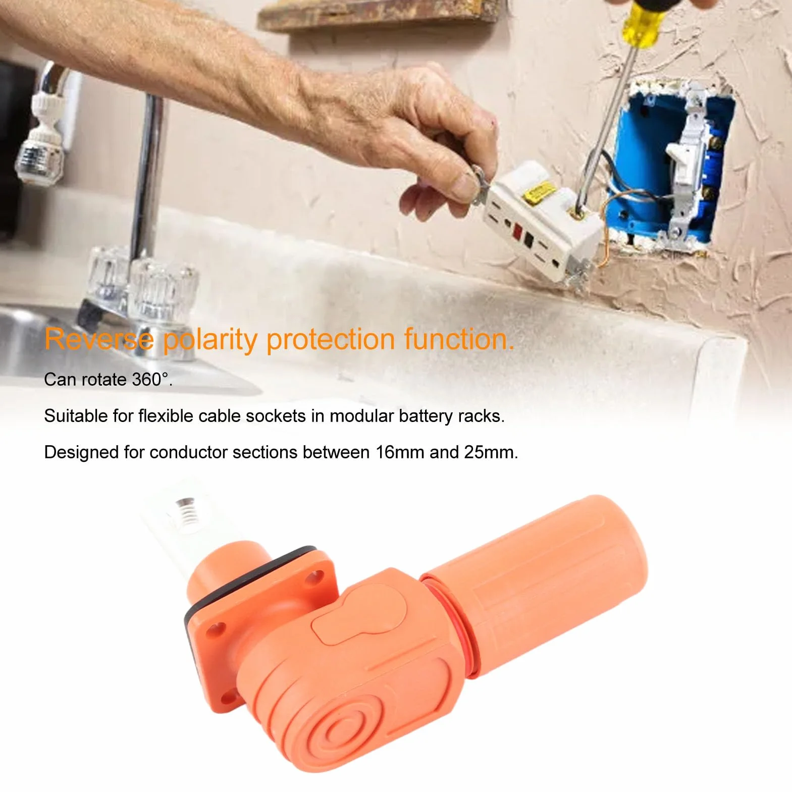 Złącze Zasilania Akumulatorowego Wysoka wydajność M8 Wysoki Prąd 1000 V DC Wodoodporne Złącze Zasilania Akumulatora dla 16-25 Mm (ORANGE)