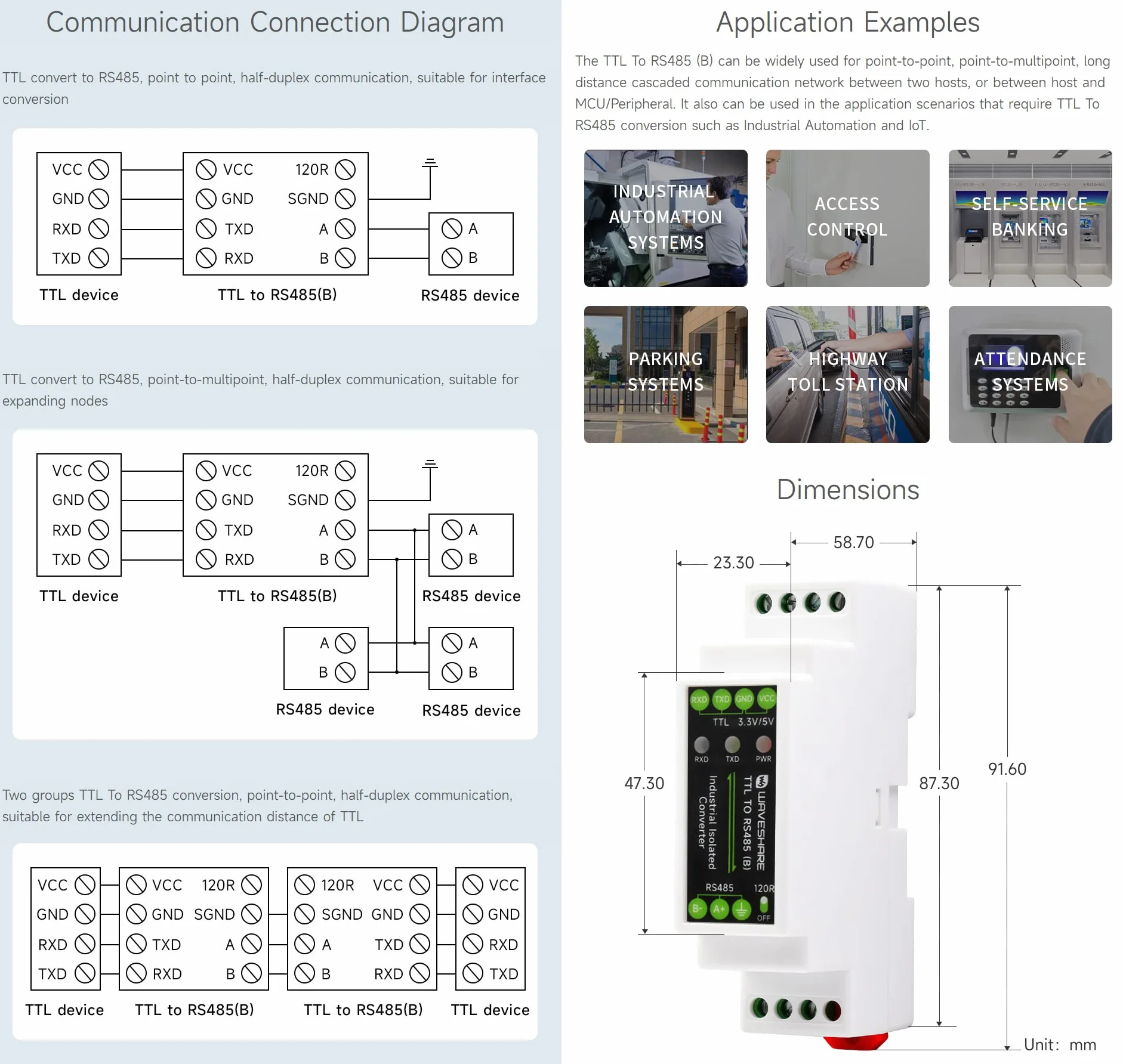 Waveshare Rail-mount TTL to RS485 Galvanic Isolated Converter 600W Lightningproof Anti-Surge