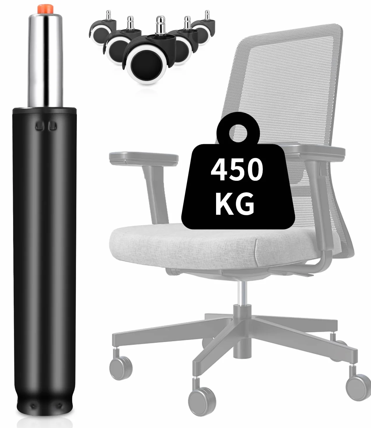 Sprężyna dociskowa,Sprężyna gazowa,Wspornik gazowy do krzesła biurowego,Wymiana tłoka regulowana wysokość 310-455 mm obciążenie maks. 450 kg，z 5 uniwersalnymi kołami